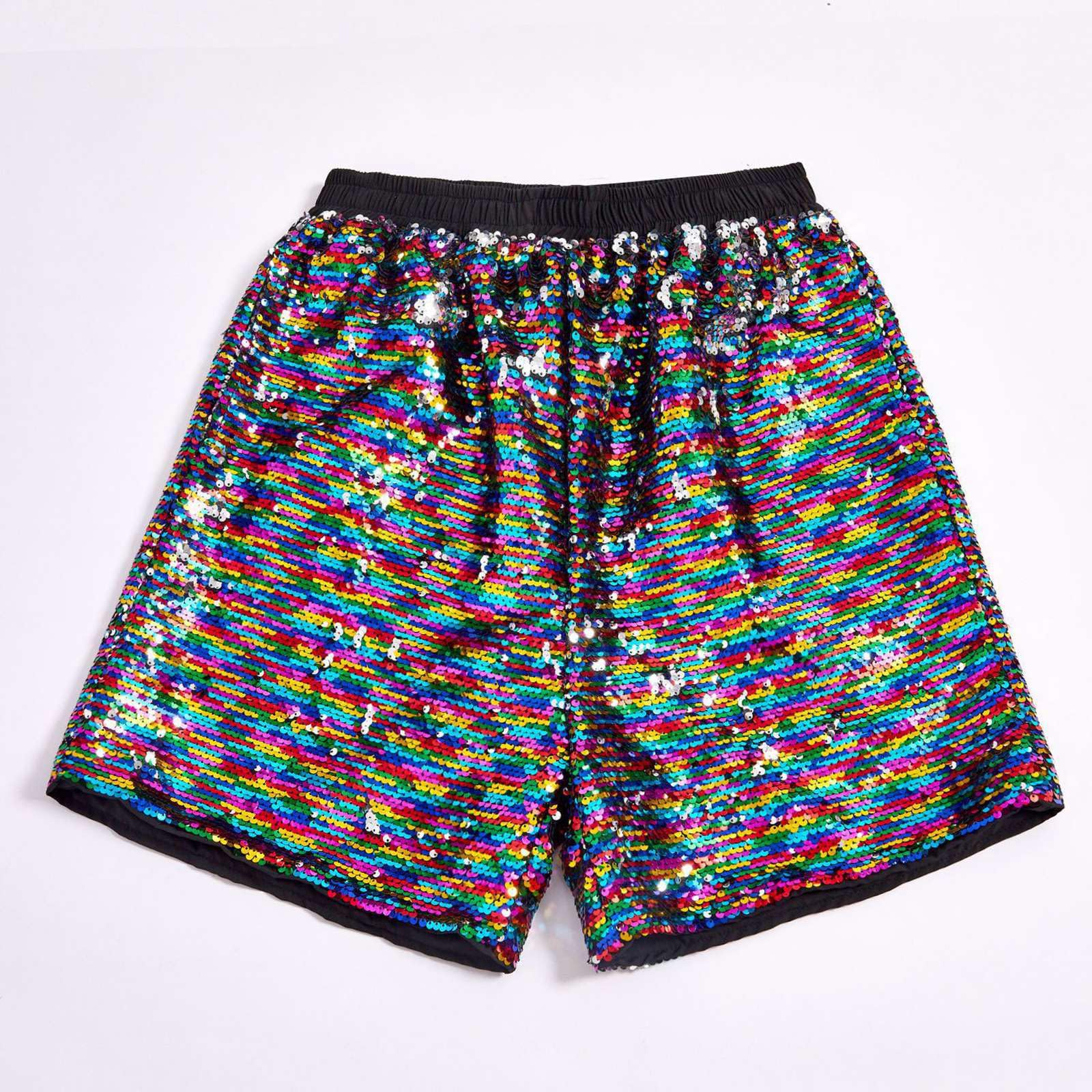 Generisch Calzoncillos tipo bóxer para hombre, con lentejuelas, brillantes, cintura elástica, holgados, para el tiempo libre, para verano, danza, carnaval, cintura alta, disfraz de carnaval