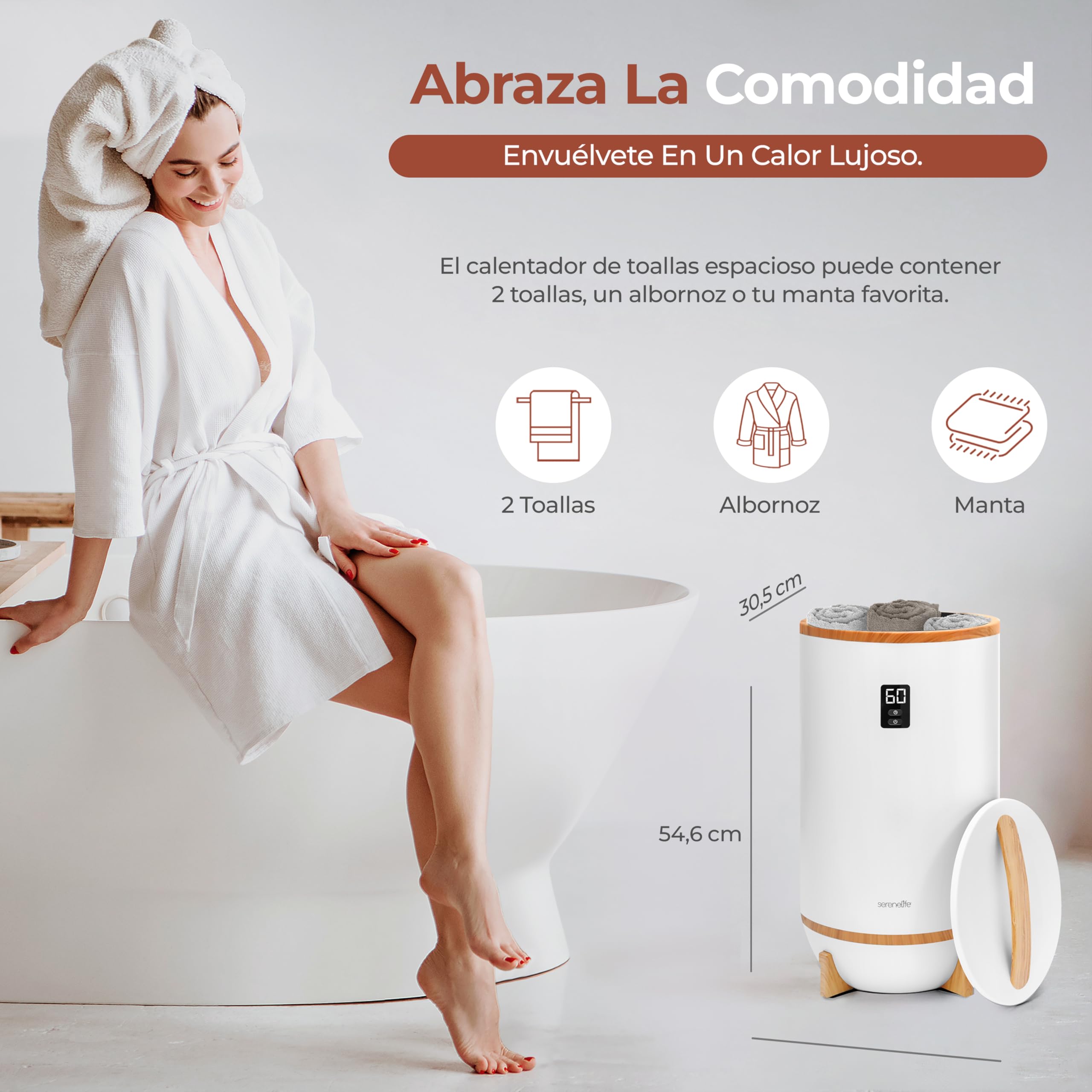 SereneLife calentador de toallas tipo cubeta, Con fragancia personalizable, Towel warmer, Spa, Calientatoallas, Electrico, Apagado automatico, Portatil, ideal para Pijamas, Manta, Bata de baño
