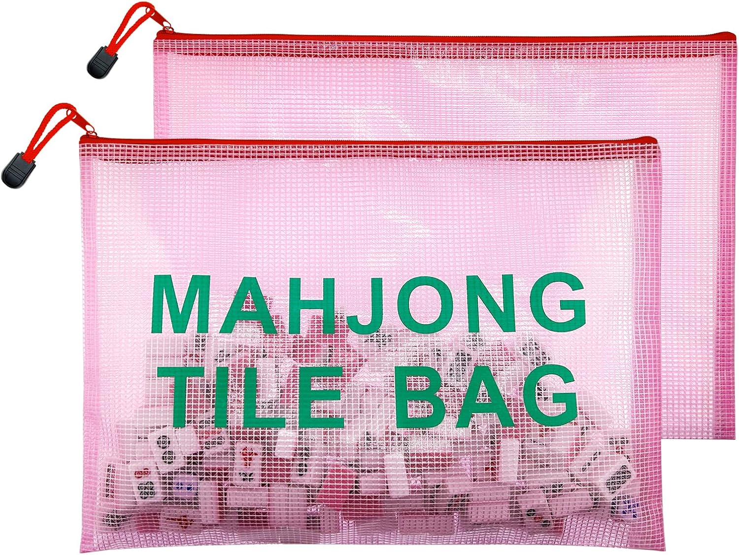 2Pack Mahjong Tile Bag, Case for American Mah jong Set, Mahjong Gifts Accessories, Card Holder Bouch, Pink (Case Only)