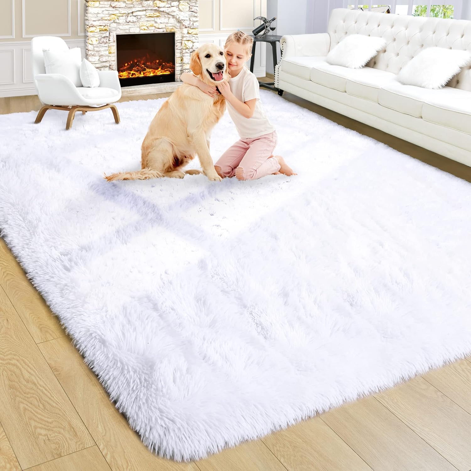 Noahas Fluffy White Rug for Living Room 8x10 Area Rugs