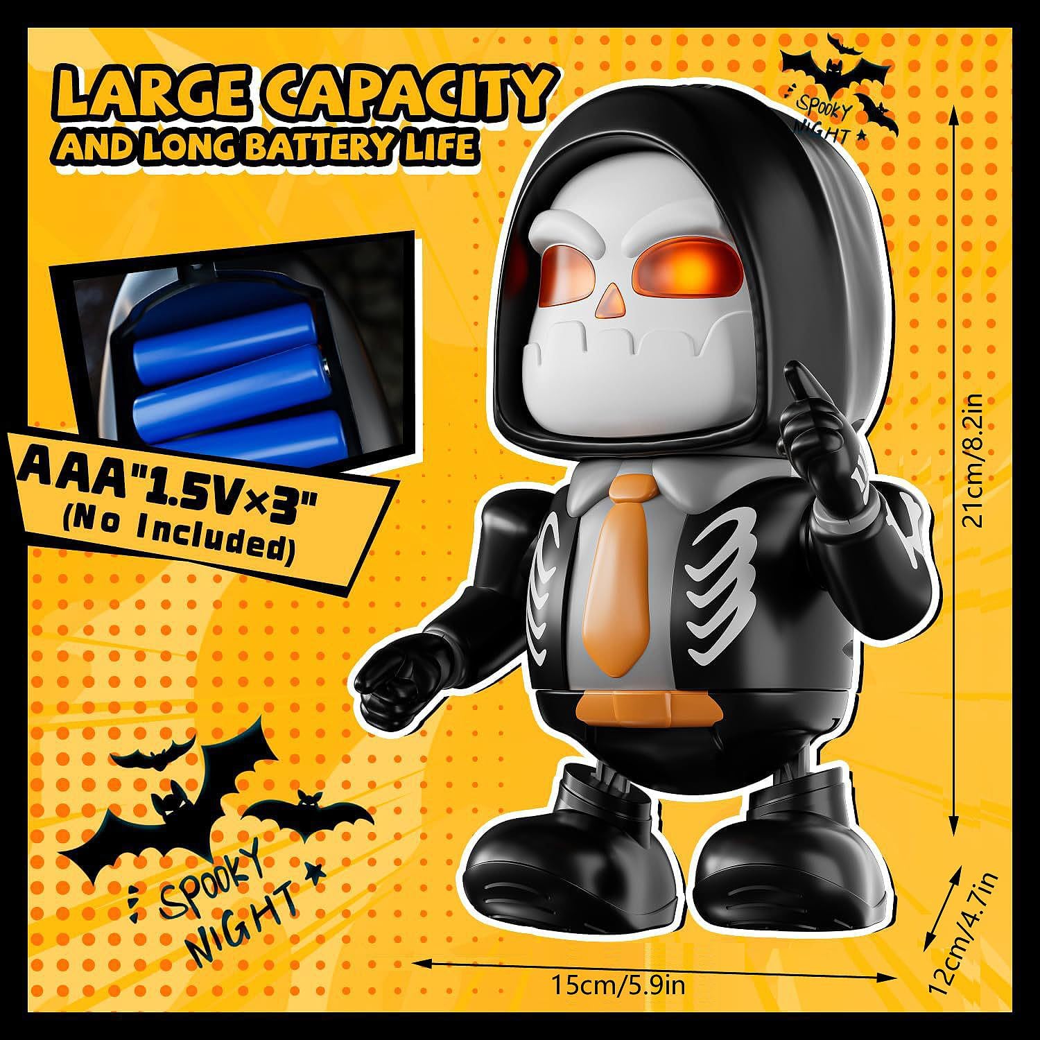 Halloween Sensory Skeleton Dancing Toys – Plays Spooky Music and Features Light Up Eyes, Perfect Halloween Party Decoration and Favor, Fun Interactive Gifts for Kids & Adults