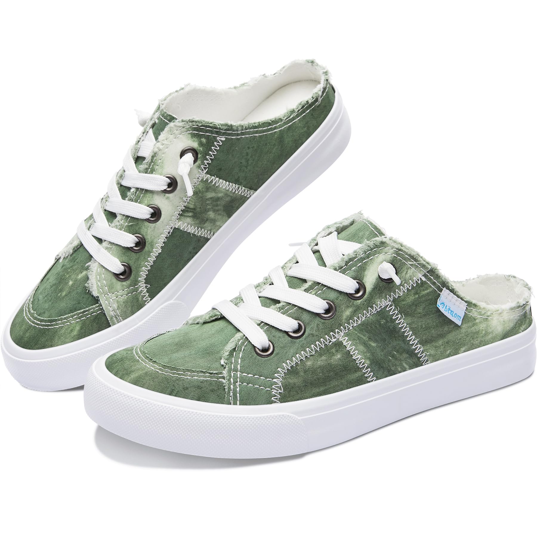 Women Canvas Mules Memory Foam Clipper Fashion Sneakers Comfortable Slip-On Mule Backless Holiday Shoes