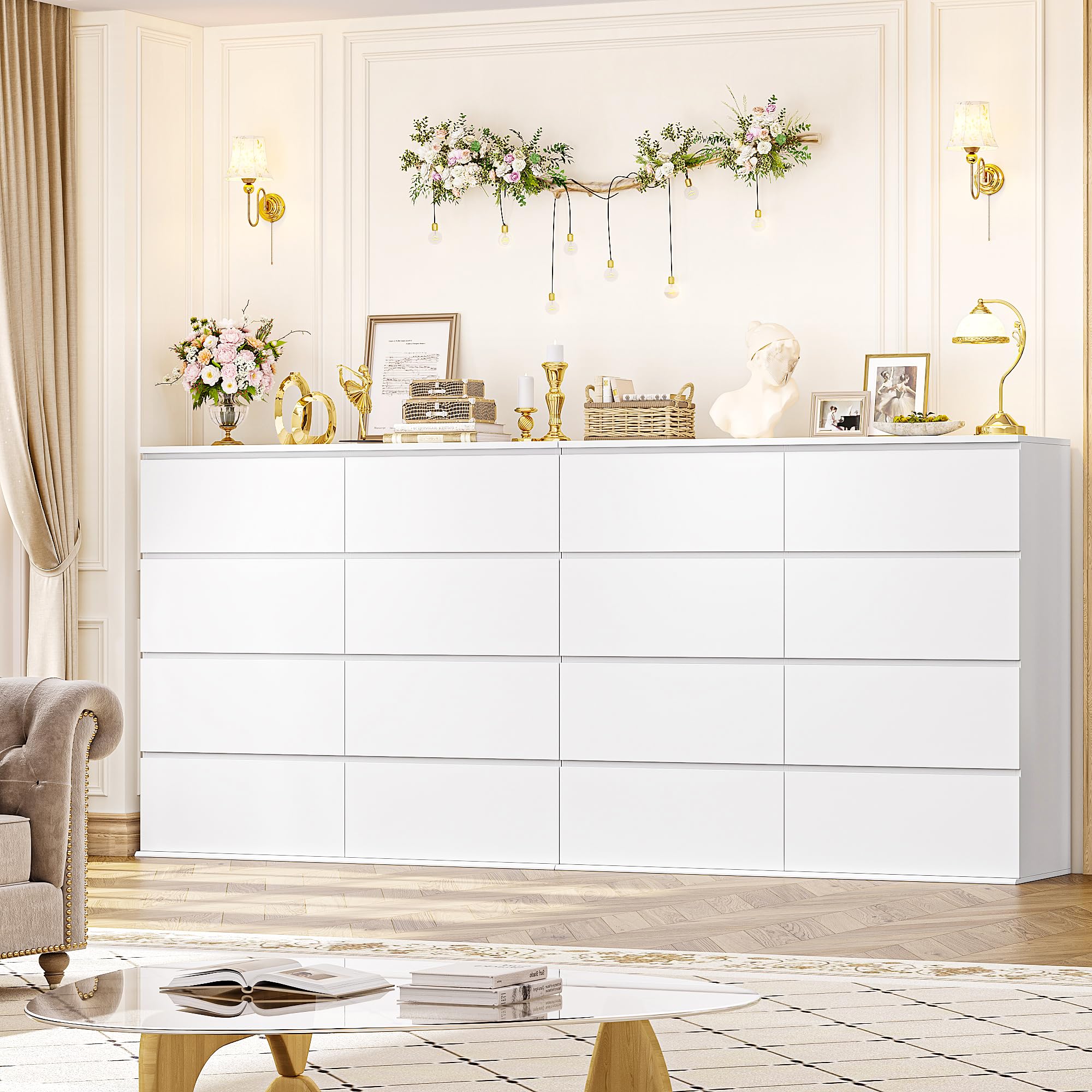 white and gold 8 drawer dresser Modern 8 Drawer Dresser with Gold Metal Handles, 47.2 Inch Wide Wood Chest of Drawers for Bedroom Living Room