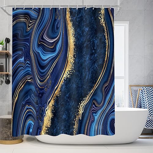 Vista 23 de Nkzply Juego de 4 cortinas de ducha de mármol negro con alfombras, juegos de baño dorados con cortina de ducha y alfombras, accesorios de decoración