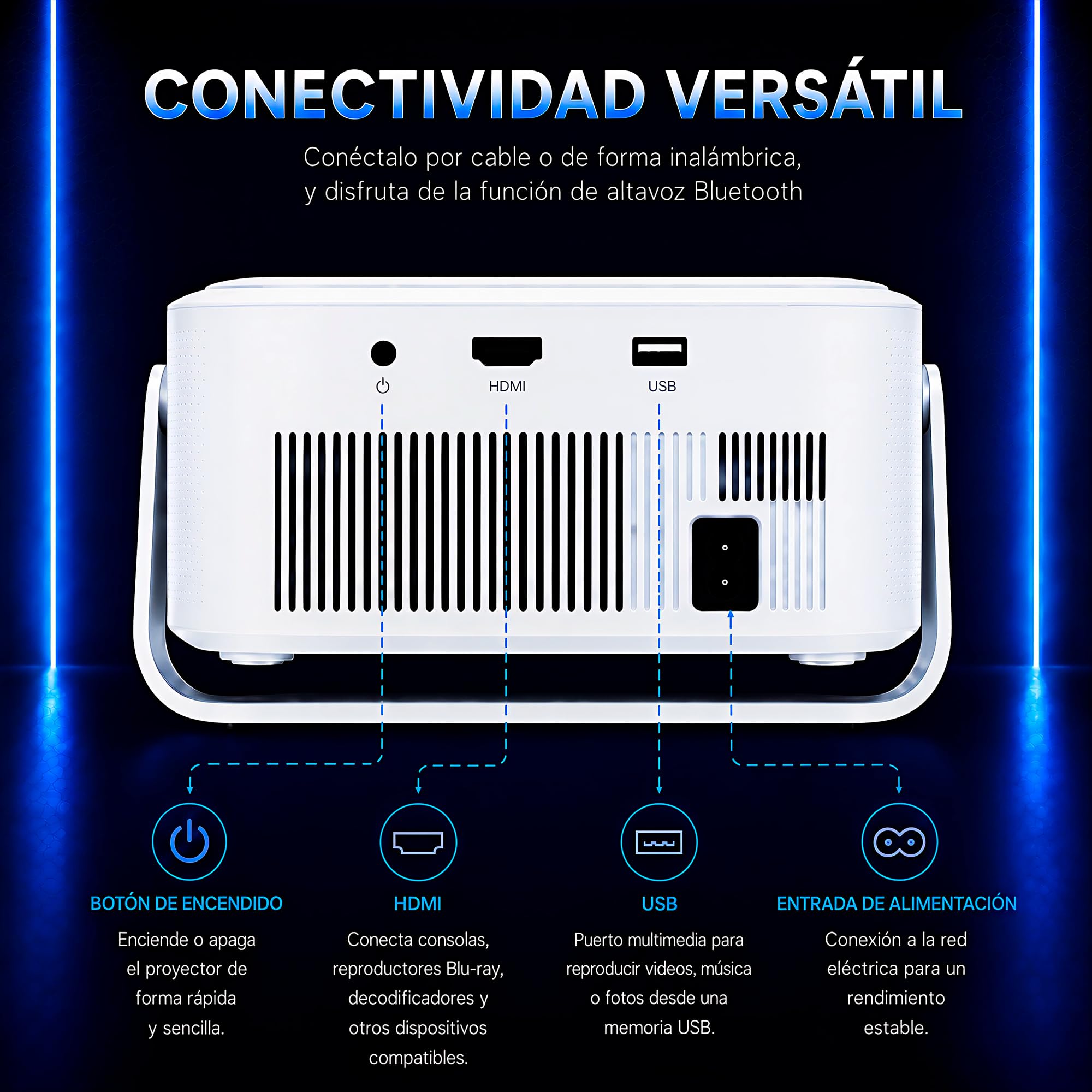 Proyector 4K | Google TV Certificado | 1080P Nativo Full HD | 1100 ANSI Lúmenes | Auto Focus & Keystone | HDR10 | WiFi 6 | Bluetooth 5.2 | Compatible Chromecast & Fire Stick | Cine y Gaming
