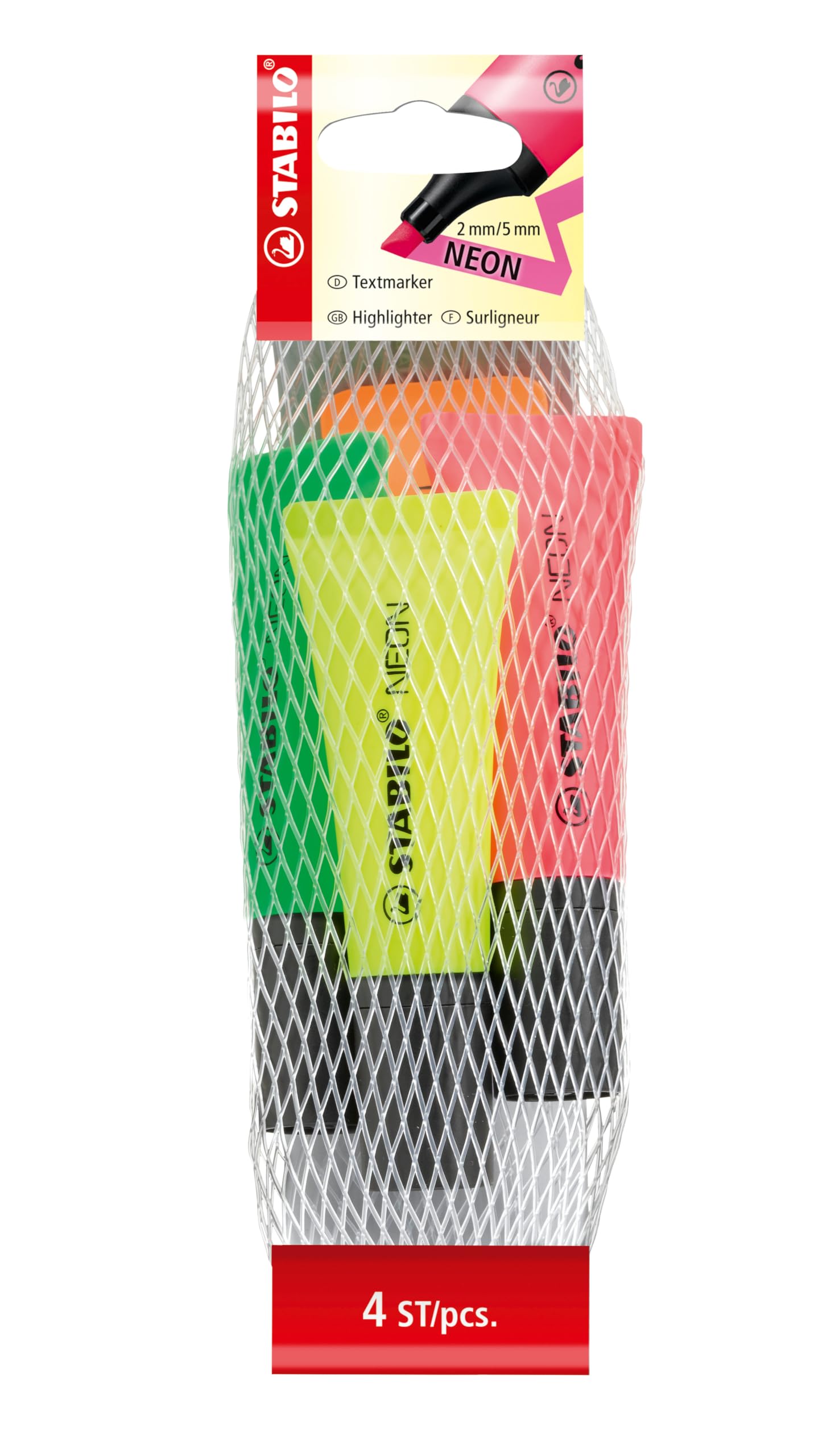 STABILO Neon Textmarker 4er Pack (Gelb, Grün, Pink, Orange)
