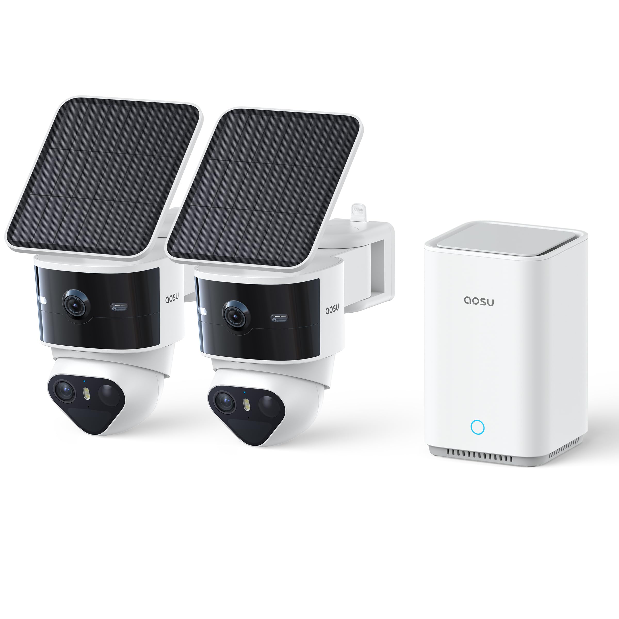 aosu T2 Pro 3K Überwachungskamera Aussen Solar 2er-Kit Cam, 360° PTZ & KI | Dual-Kamera, 8x Zoom Farb-Nachtsicht, Erweiterbarer 1TB Speicher, IP65 wetterfest, einfache Montage, für Gärten, kein Abo