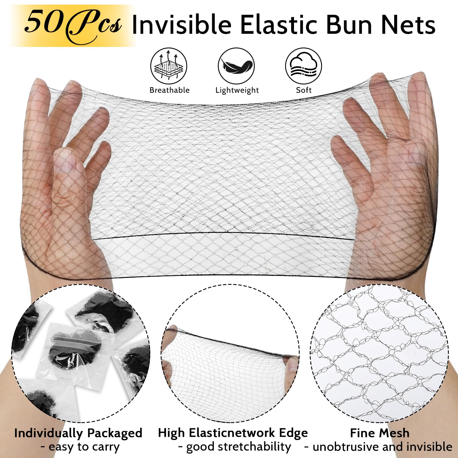 110 Pcs Hair Nets for Buns Set Incluede 50 Invisible Ballet Hair Nets Black with 50 U Shape Bobby Pins and 10 Hairbands for Ballet Dancers for Adults Children - Image 3