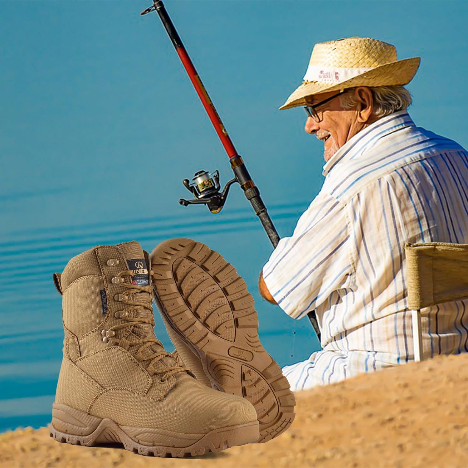 Men's Waterproof Military Tactical Boots Lightweight Work Boot Insulated Hunting Boots, 8 Inches Lace-up Outdoor Boots, 400g Thinsulate - Image 2