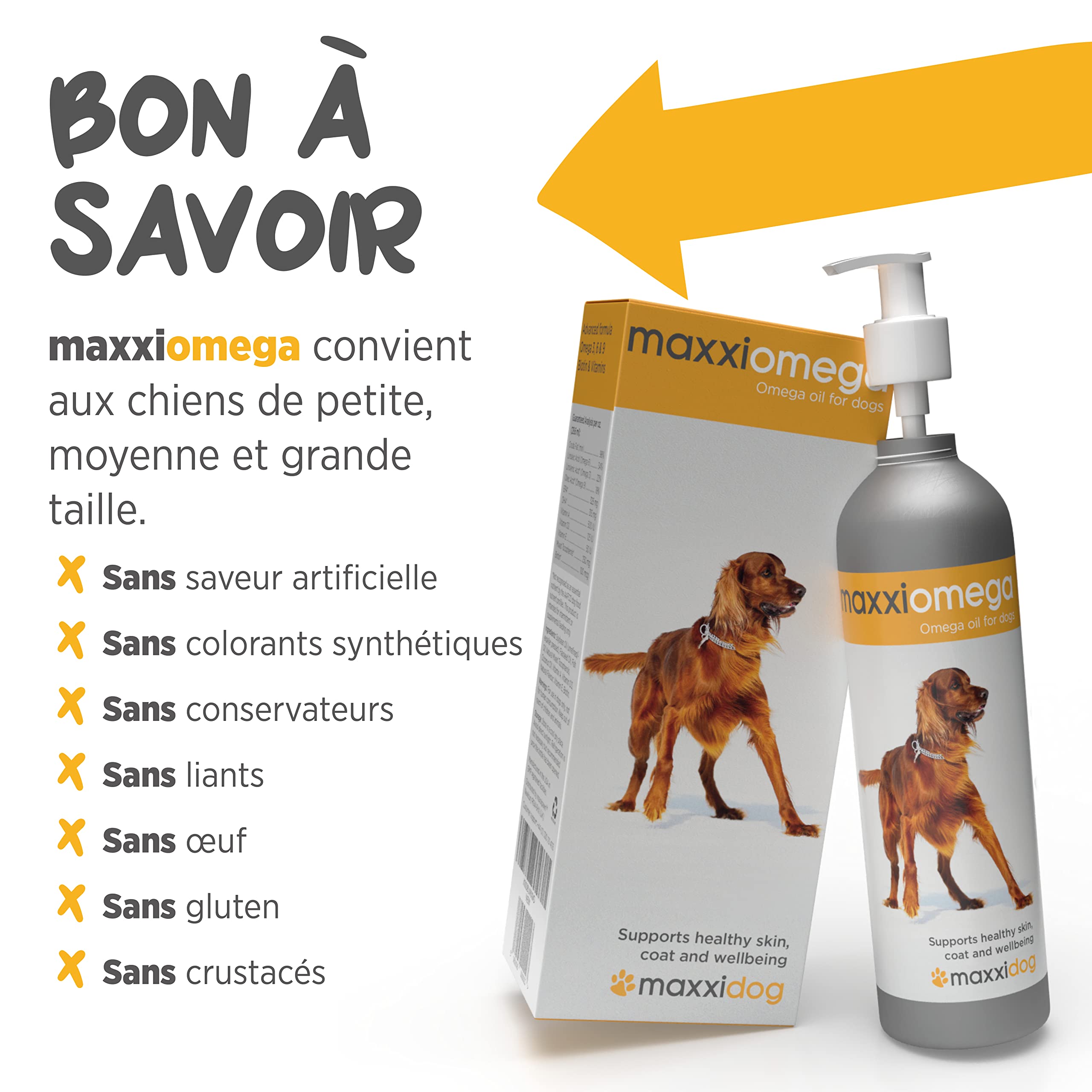 maxxipaws maxxiomega Huile Oméga 3 6 9 pour Chiens - Peau & Pelage 296ml | Aide à maintenir un poil brillant, une barrière cutanée saine, la mobilité, le cœur et les défenses naturelles