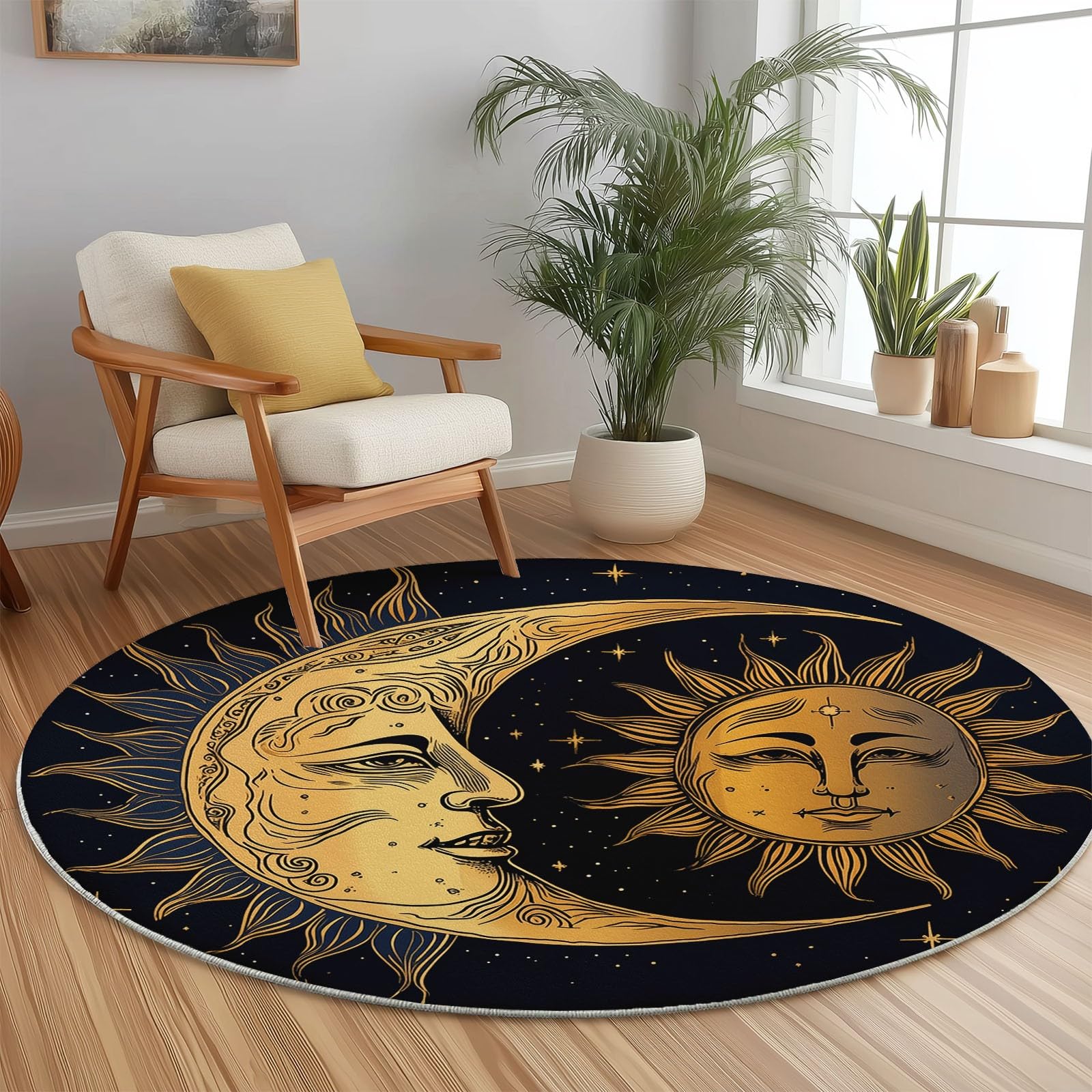 Tapis Rond 100 cm en Flanelle Multicolore, Motif Fleur d'hibiscus Rétro de Style Tropical, Descente de Lit Douce à Poils Ras et Antidérapante pour Chambre à Coucher, Entrée de Maison ou Salon
