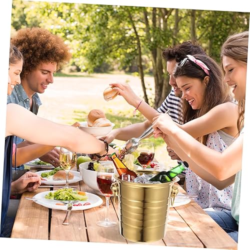 Miniatura 8 de Cubo de hielo de metal, bañera de acero inoxidable con asas, cubo de servicio de acero inoxidable martillado, enfriador de bebidas para fiestas y