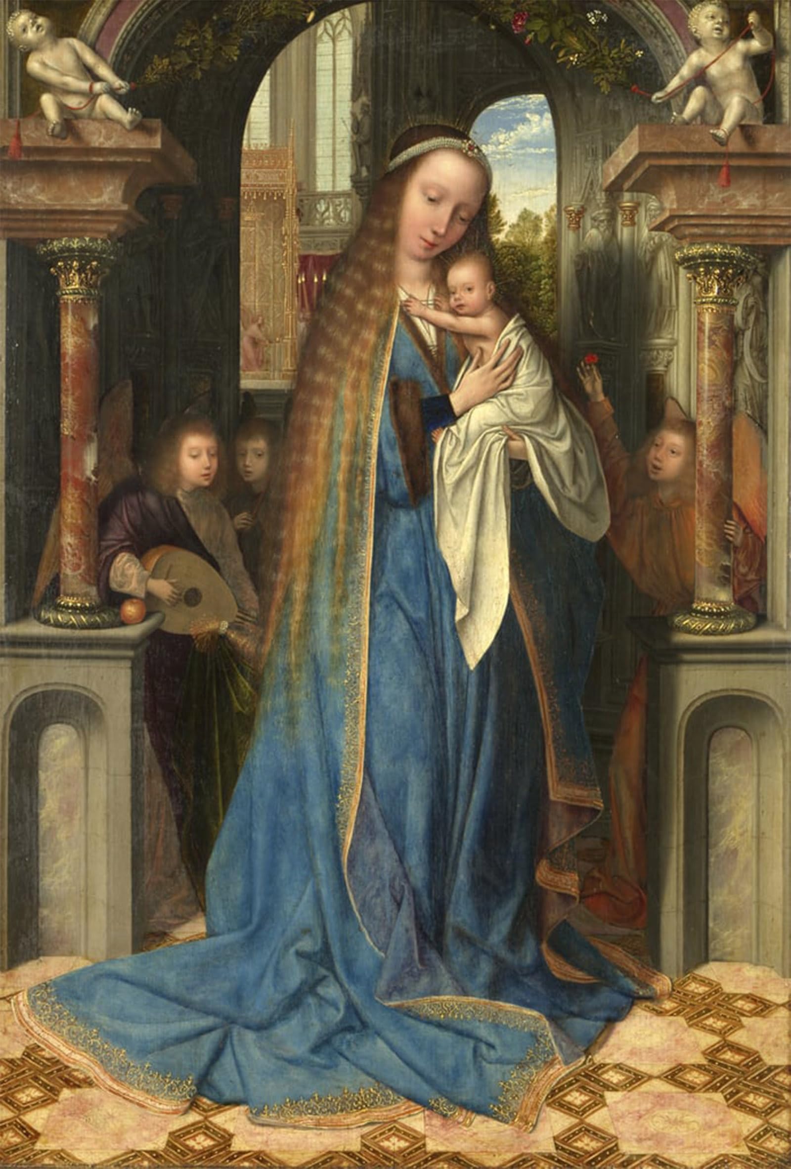POSTERIIk Famous Modern Artwork Art Mural the Lady Standing with the Child and Angels by Quentin Massys or Metsys Oil Paintings Pictures for Home Decor 60x90cm