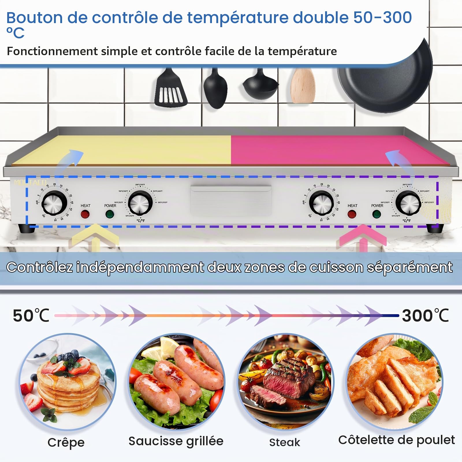 Plancha Électrique Commerciale Inox,73cm Avec Minuterie de 0-60mins