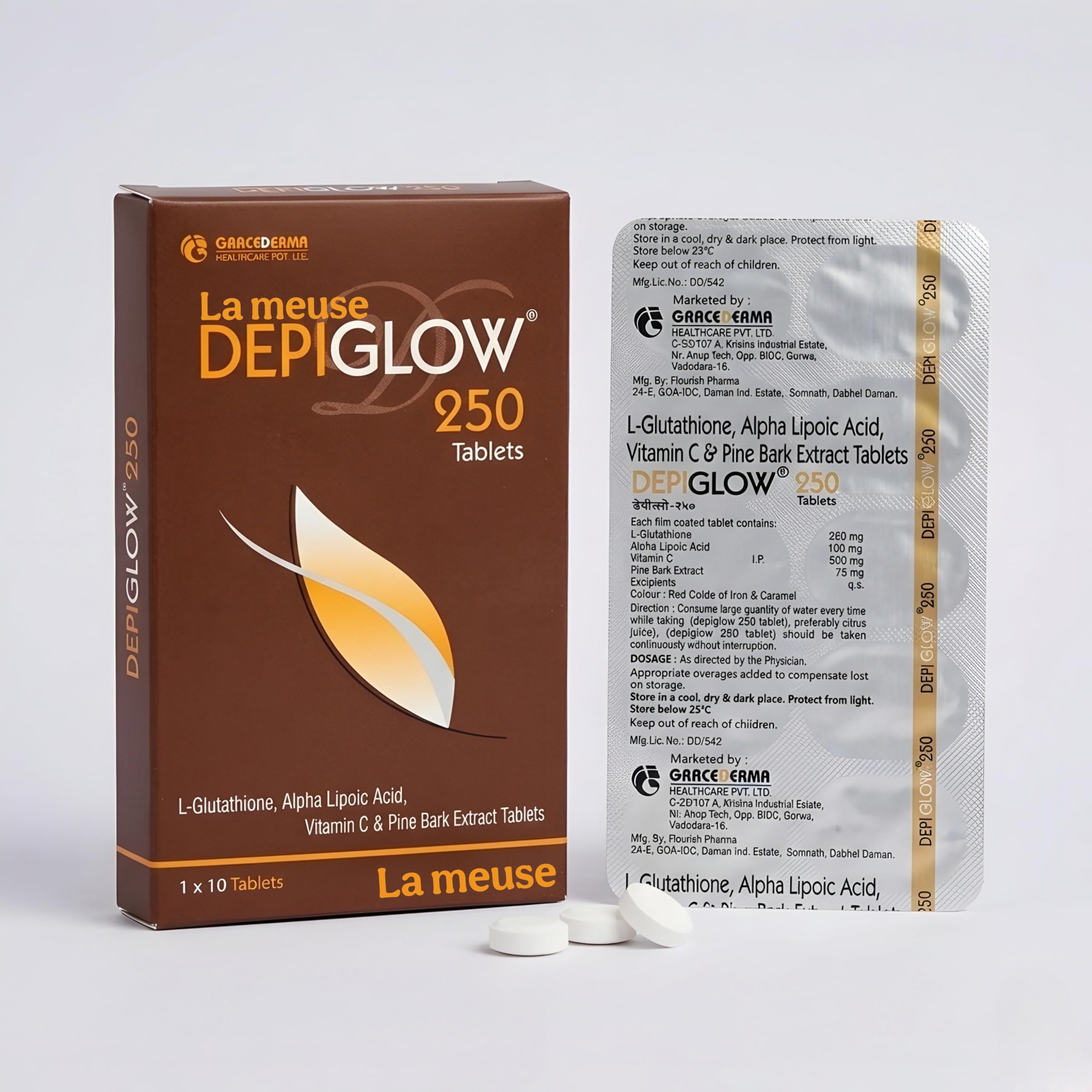 Depi-glow 250 Glutathione Tablets 250mg (10 Tablets Strip) | Skin  Brightening & Pigmentation Support Supplement