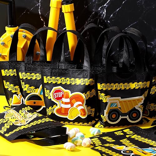 Miniatura 4 de Photect 24 piezas de bolsas de regalo con temática de construcción, camión volquete no tejido con asas, excavadora, tractor, caramelo, paquete de