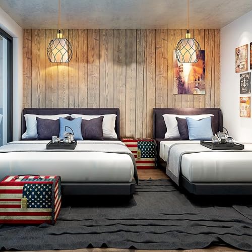 Miniatura 7 de Lámpara colgante enchufable, luces colgantes negras de granja con pantalla de lino, cable de algodón dorado de 15 pies, lámpara de techo Industrail