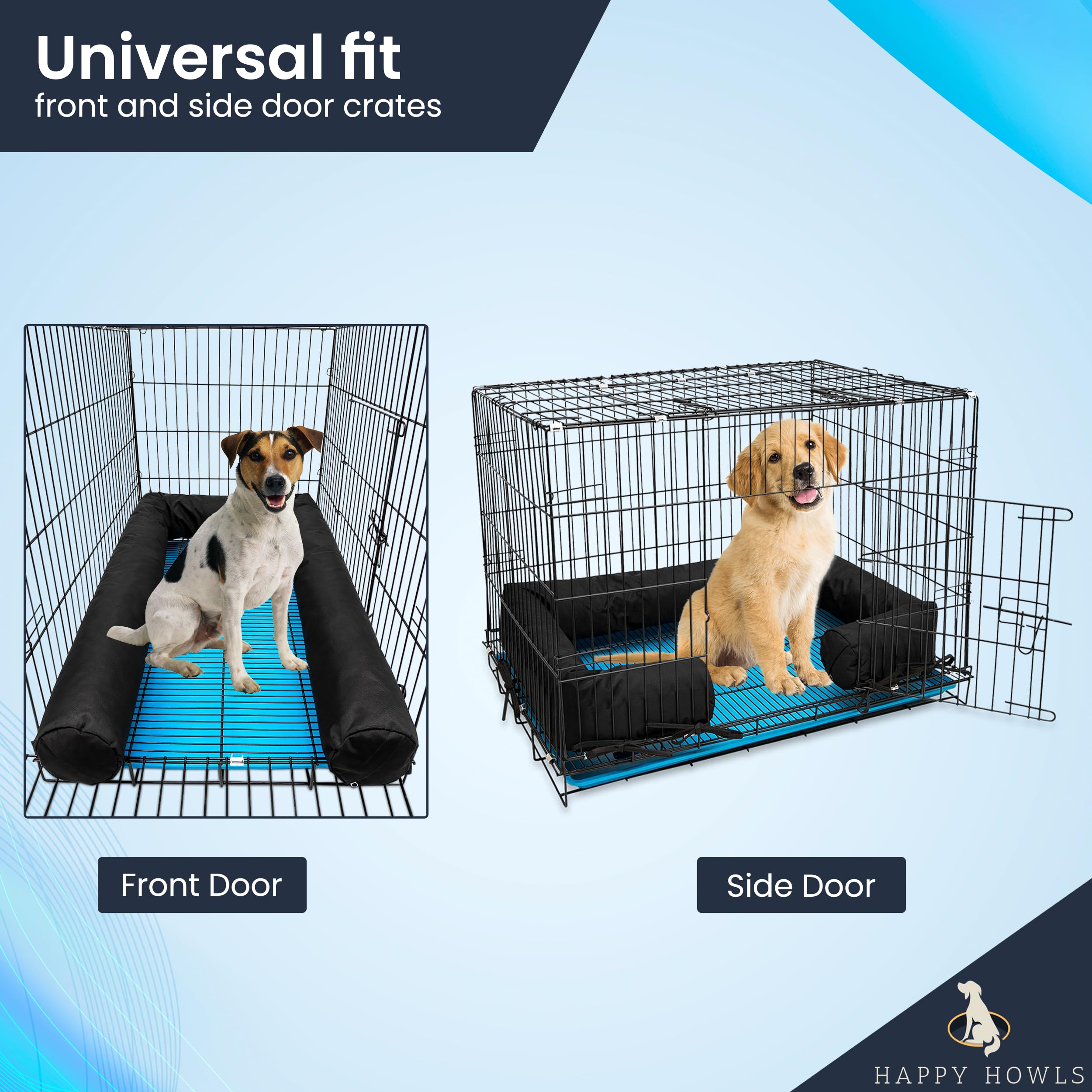 Happy Howls Paraurti per gabbia per cani, in tessuto impermeabile 1100D, con lacci rinforzati e cerniere resistenti, si adatta a cucce per cuccioli di porta anteriore o laterale, copertura rimovibile