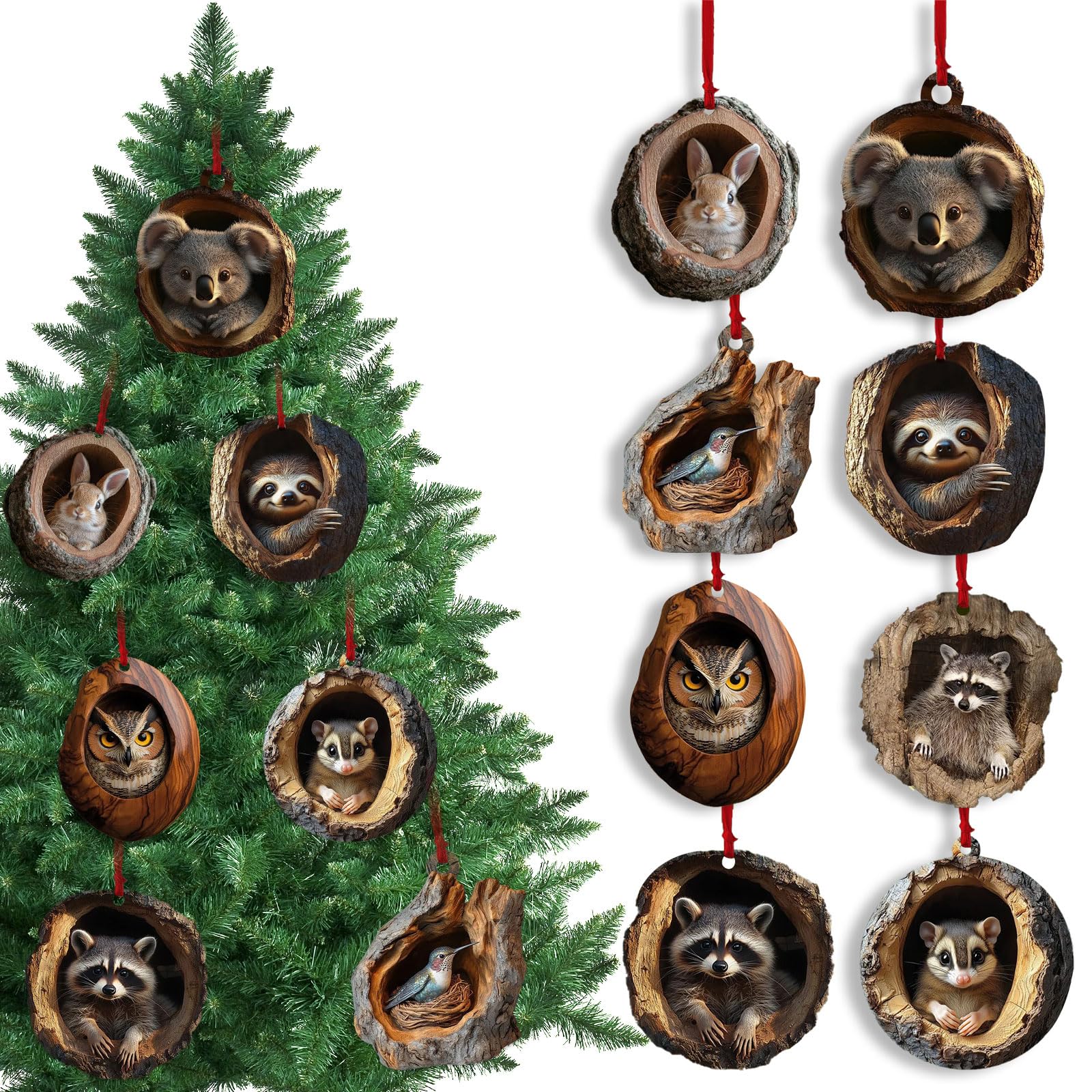8 Piezas Adornos de Navidad Animales en Acrílico 2D, Adornos Búho Árbol de Navideños, Divertidos Colgantes de Animal Decoración para Ventanas y Paredes