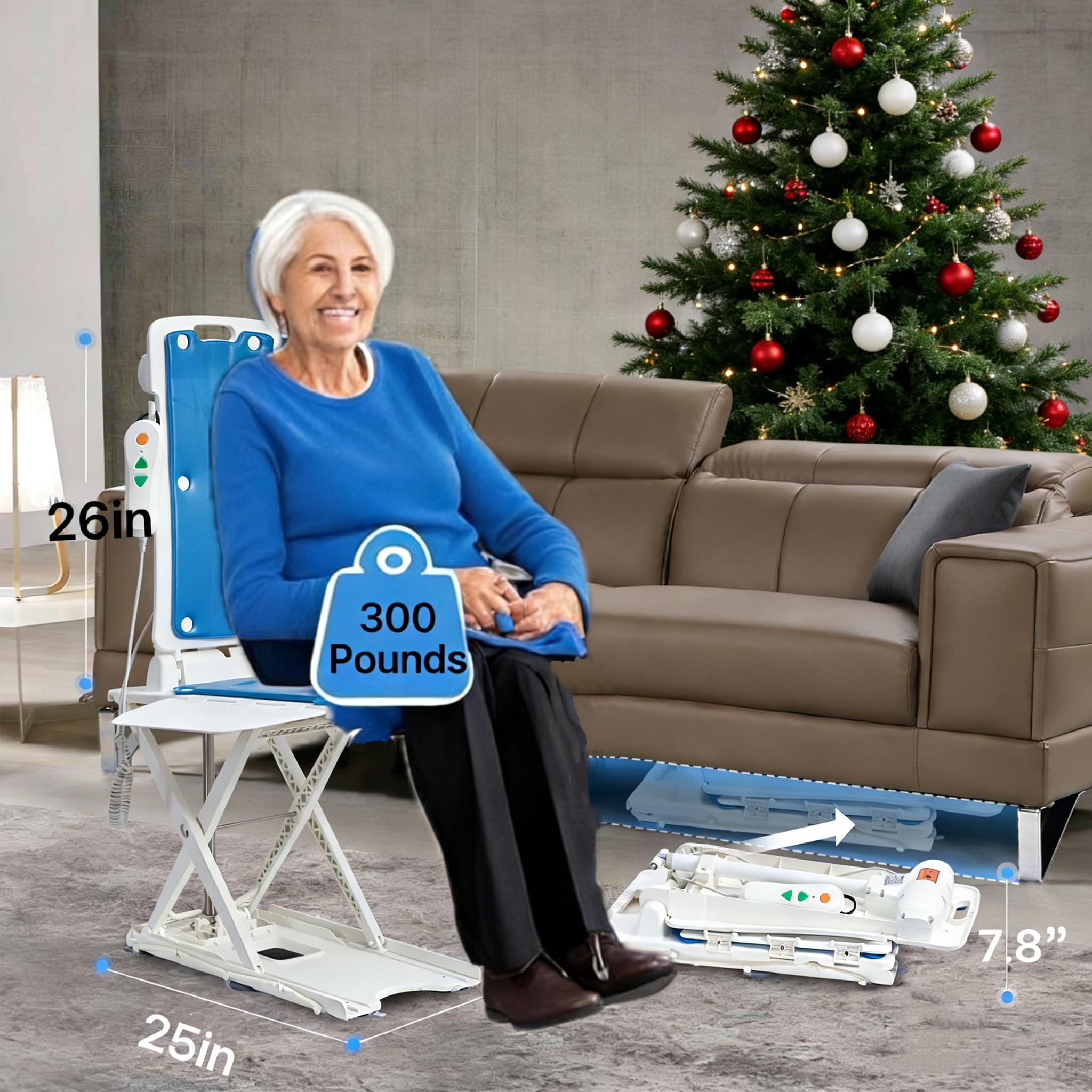 Silla elevadora eléctrica con soporte para el suelo, altura ajustable hasta 20”, capacidad de peso de 300 lbs, diseño portátil, ayuda de movilidad sencilla para que los usuarios se pongan de pie.