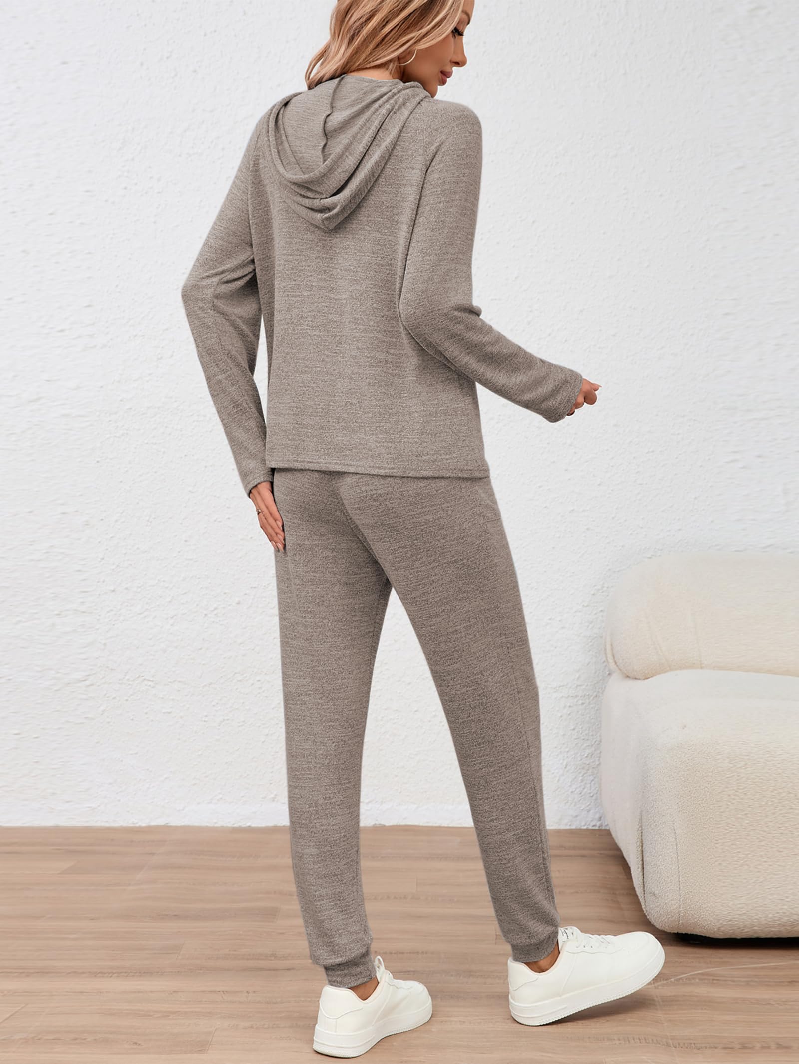 Famulily Survêtement à manches longues pour femme, couleur unie, sweat à capuche avec cordon de serrage et pantalon de jogging élastique avec poches, tailles S à XXL