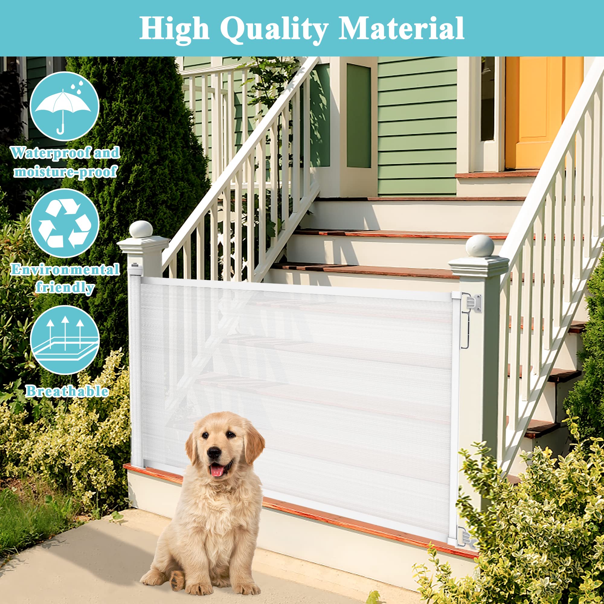 Kyltoor Retractable Baby Gate, Dog Gate for Stairs and Doorways,Extends up to 51" Wide Baby Gate for Kids and Pets, Baby Gate Pet Mesh Gate Auto Closure Indoors Outdoors (White)