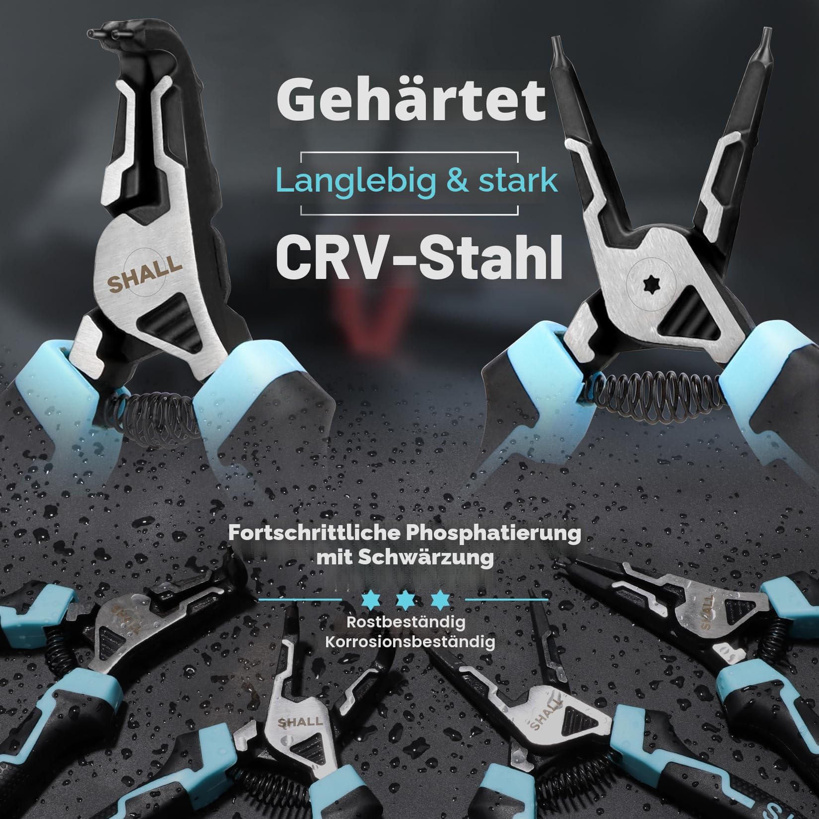 SHALL Sprengringzangen-Set, 4-teiliges robustes 7-Zoll-Sicherungsringzangen, Sicherungsringzange mit 5/64-Zoll-Spitze, umgekehrte Zange für Ringentferner-Halterung mit tragbarer Tasche