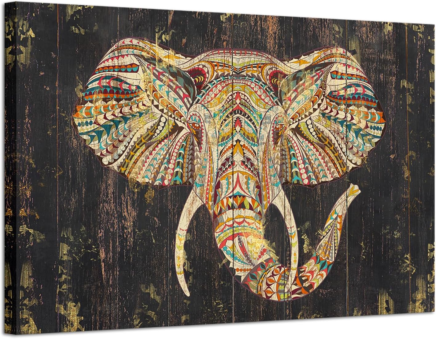 iHAPPYWALL Vintage Boho Elephant Canvas Wall Art Paisley Mandala Elephant Prints Tribal Animal Picture for Home Bedroom Living Room Decor Ready to Hang 24x36inch