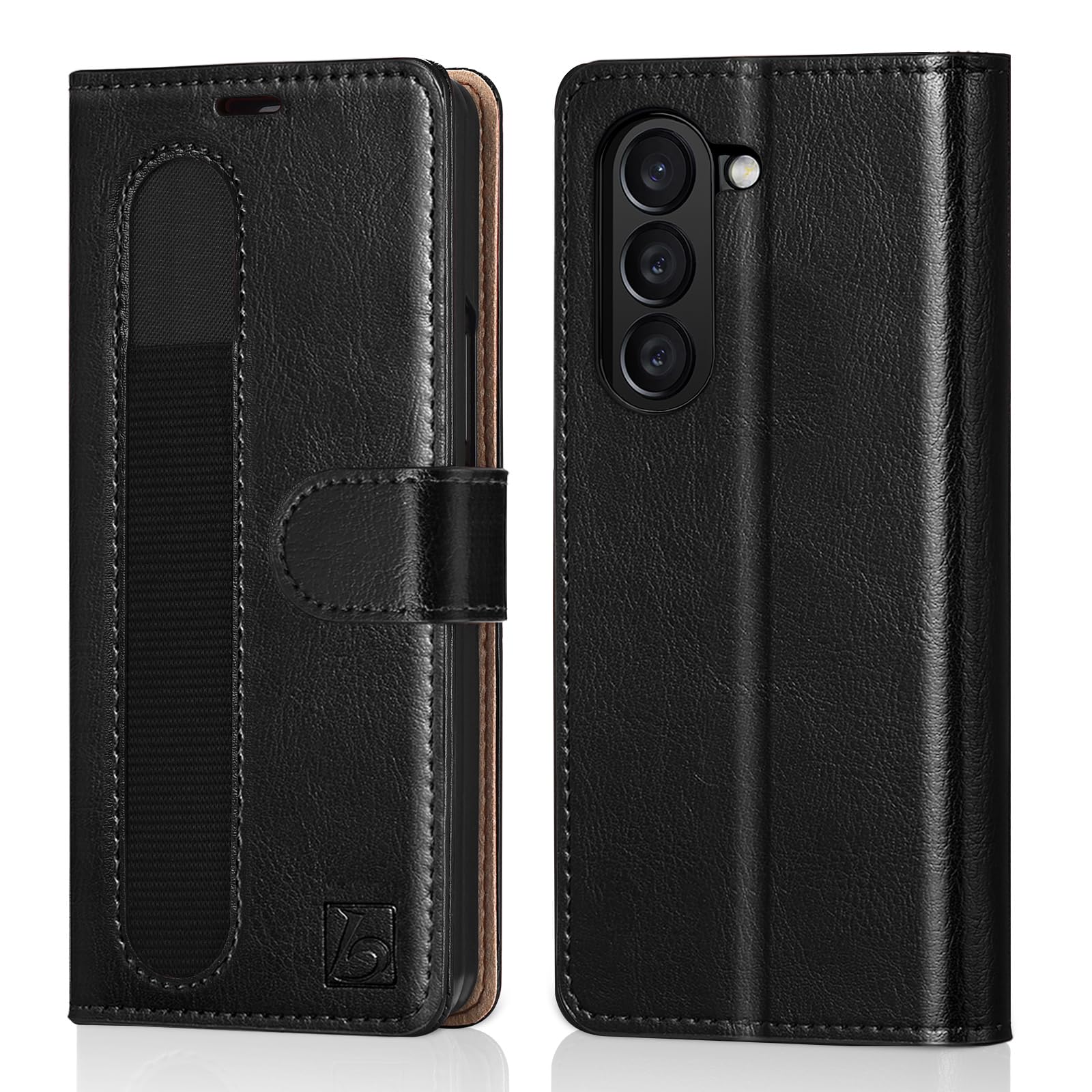 Belemay Case Compatible with Samsung Galaxy Z Fold 5 with S Pen Holder, Card Holder Slots-Genuine Leather Wallet Case RFID Blocking Protective Flip Folio Cover-Black