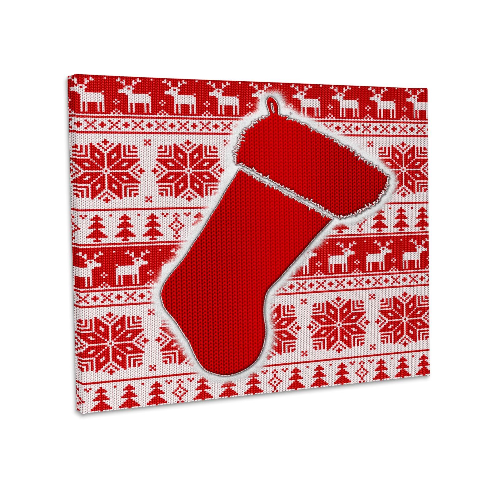 3dRose, Needlepoint Knit Patterns in Red and White with Christmas Stocking, Museum Grade Canvas Wrap 20x16
