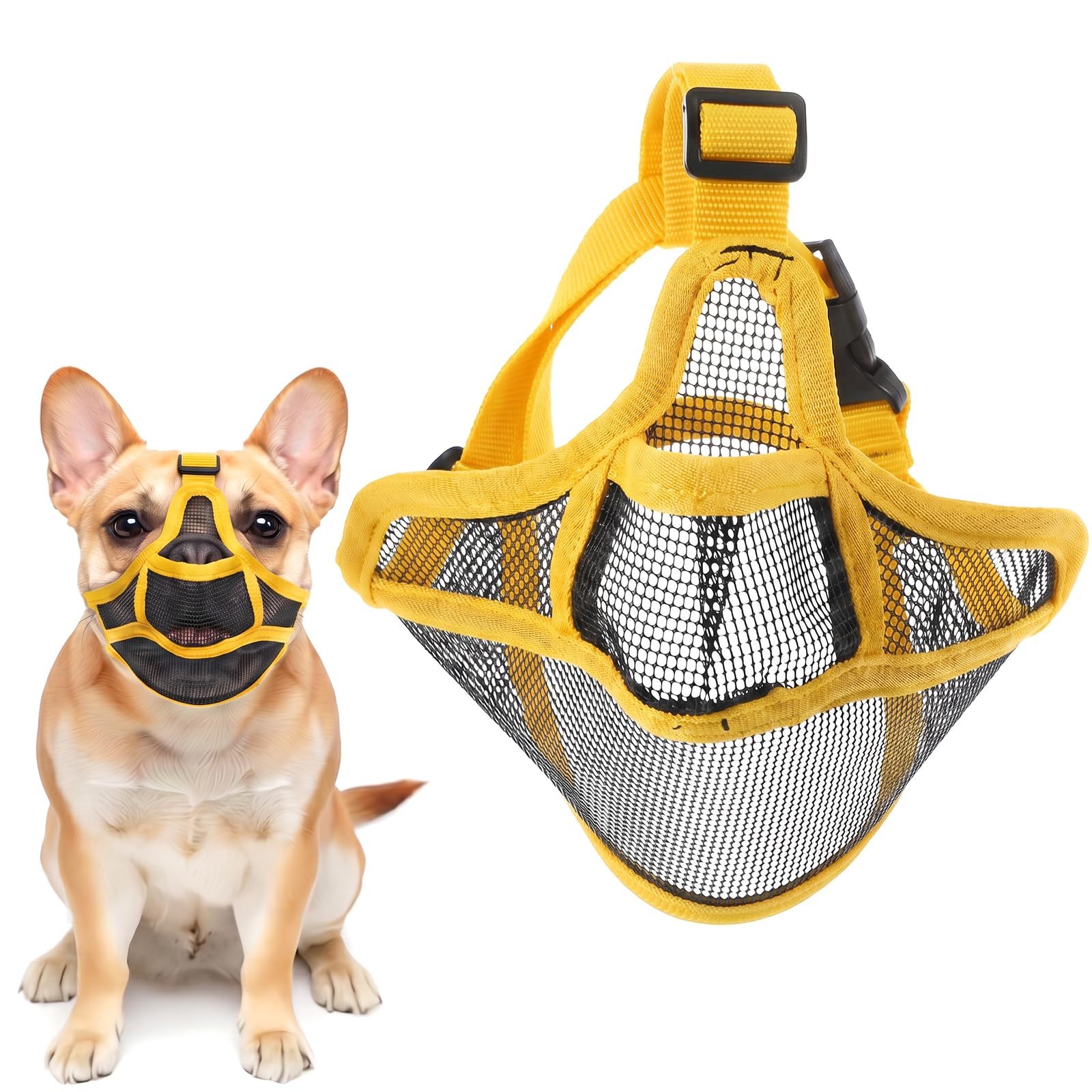 Elegaperma French Bulldog Muzzle,Soft Breathable Frenchie Muzzle,Yellow