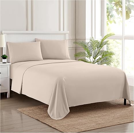 Full Size Sheet Sets - Breathable Luxury Sheets with Full Elastic & Secure Corner Straps Built In - 1800 Supreme Collection Extra Soft Deep Pocket Bedding Set, Sheet Set, Full, Beige