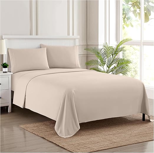 Full Size Sheet Sets - Breathable Luxury Sheets with Full Elastic & Secure Corner Straps Built In - 1800 Supreme Collection Extra Soft Deep Pocket Bedding Set, Sheet Set, Full, Beige