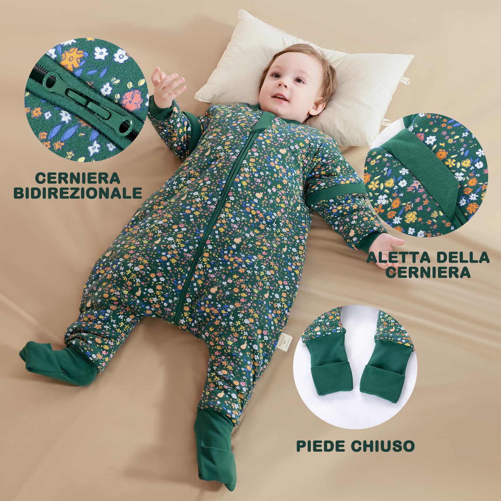 Mosebears Sacco nanna per bambino con gambe Sacco nanna per bambini foderato in caldo invernale con maniche staccabili, pigiama unisex per bambina