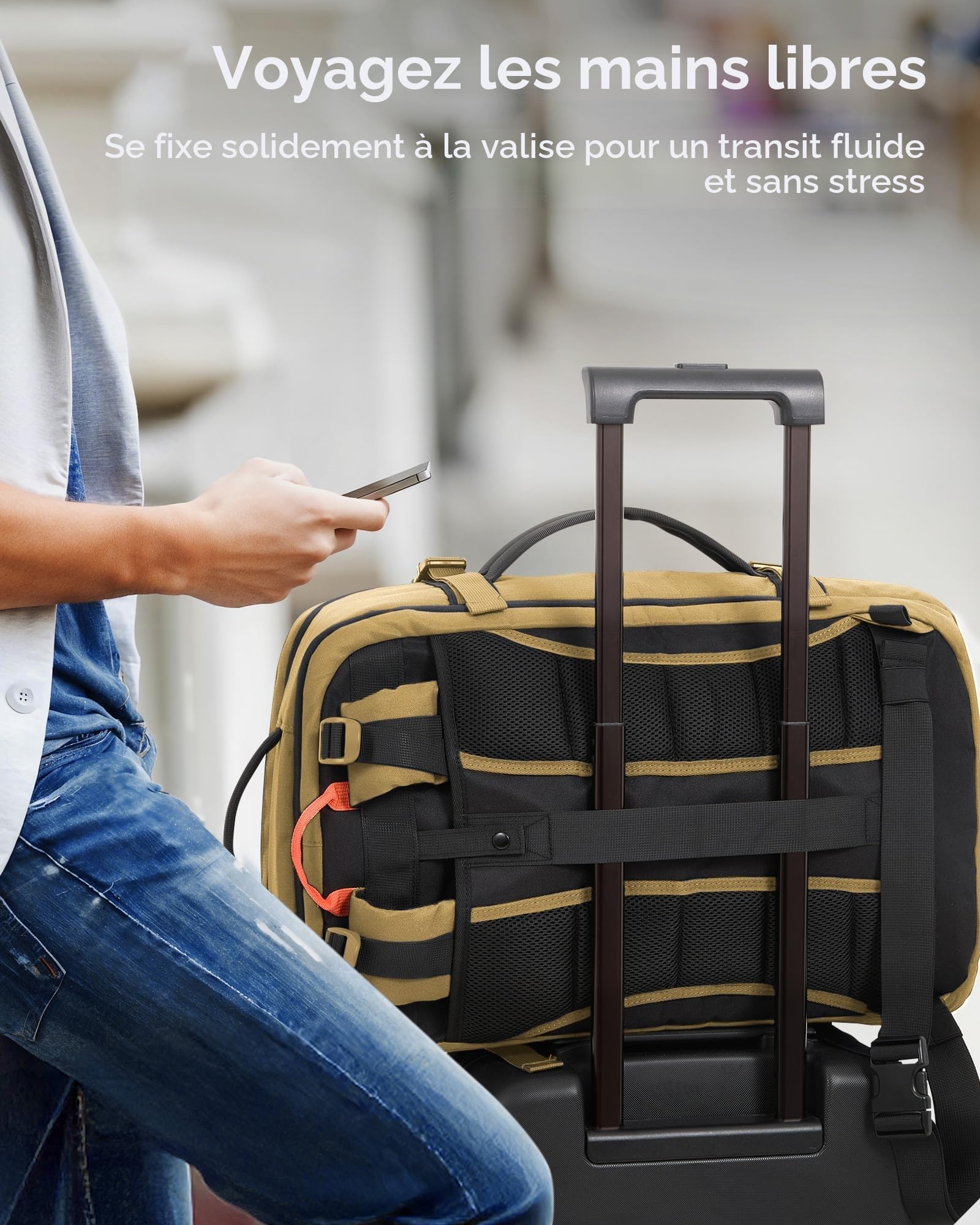 Tolaccea Sac a Dos Voyage Cabine Avion Extensible 45L-50L, Sac à Dos Voyage Imperméable Grand Compatible TSA Antivol, Sac a Dos Ordinateur 17,3“, Sac Cabine Avion pour Homme Femme Voyage, Kaki