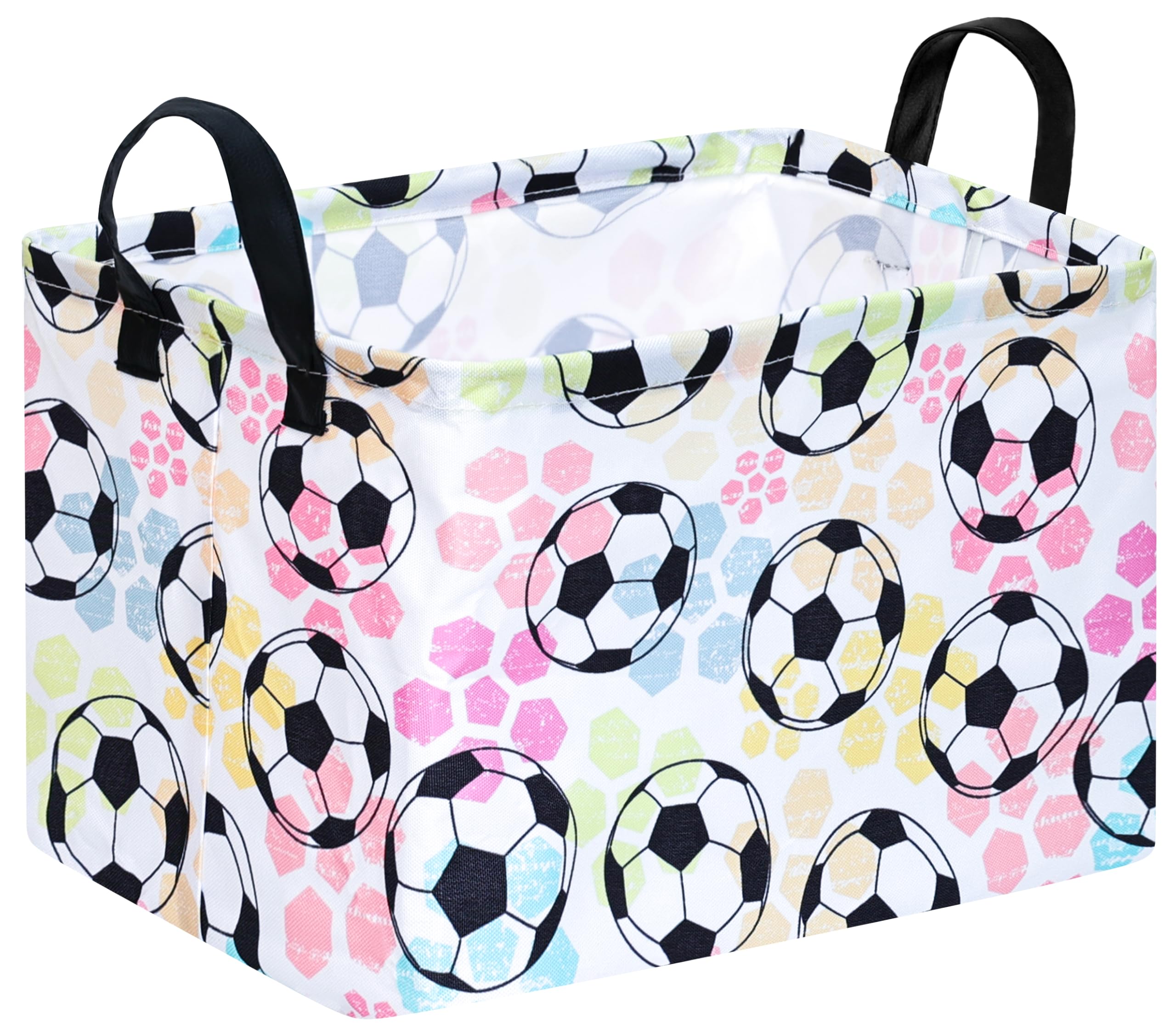 Football Socer Pattern Storage Basket Gift Laundry Bins Collapsible Storage Baskets Box Laundry Nursery Hamper for Home and Office Decoration with Handles