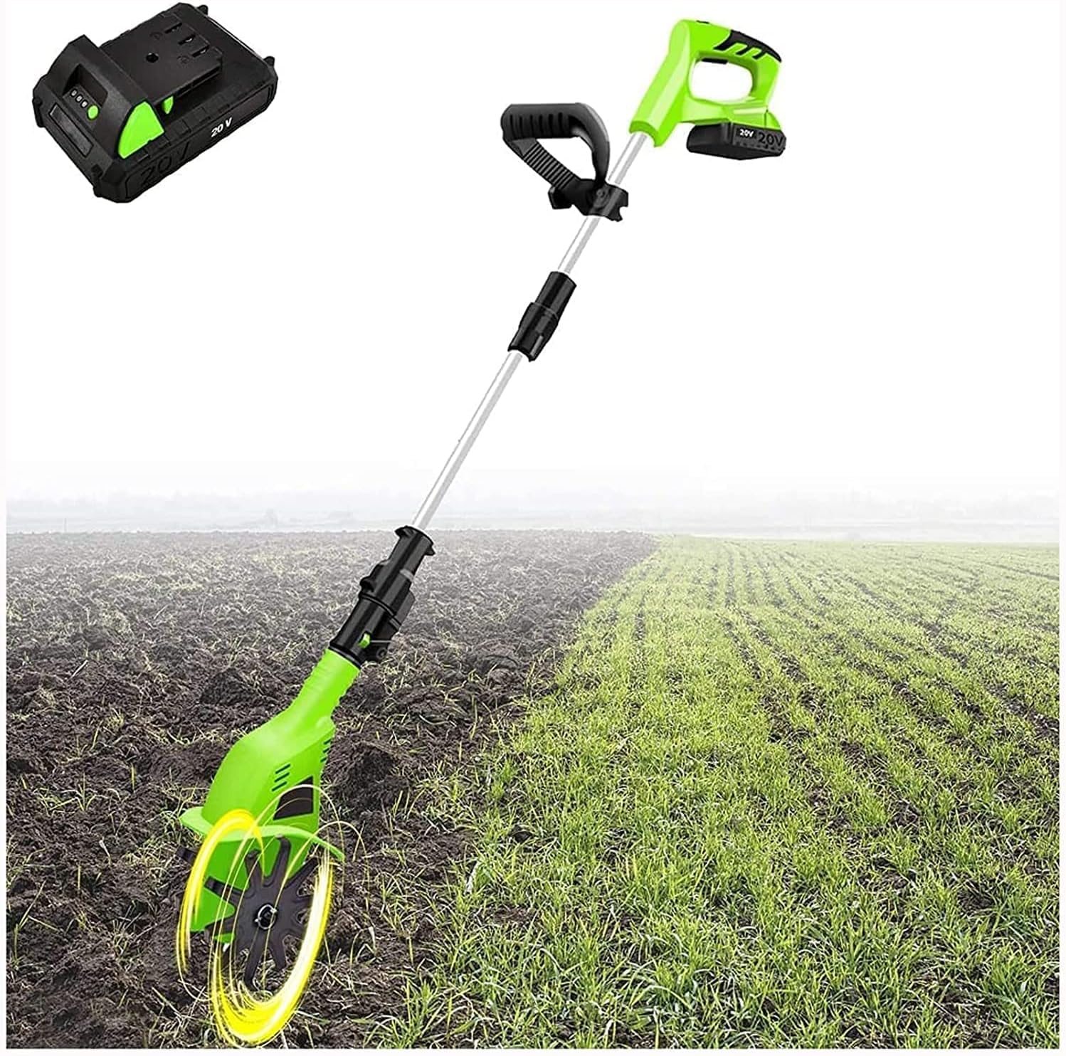 LXXW Elektryczny Rotavator Ręczny elektryczny akumulatorowy kultywator z przednimi zębami, szerokość robocza 10 cm, głębokość 25 cm, prędkość 250 obr./min Glebogryzarka