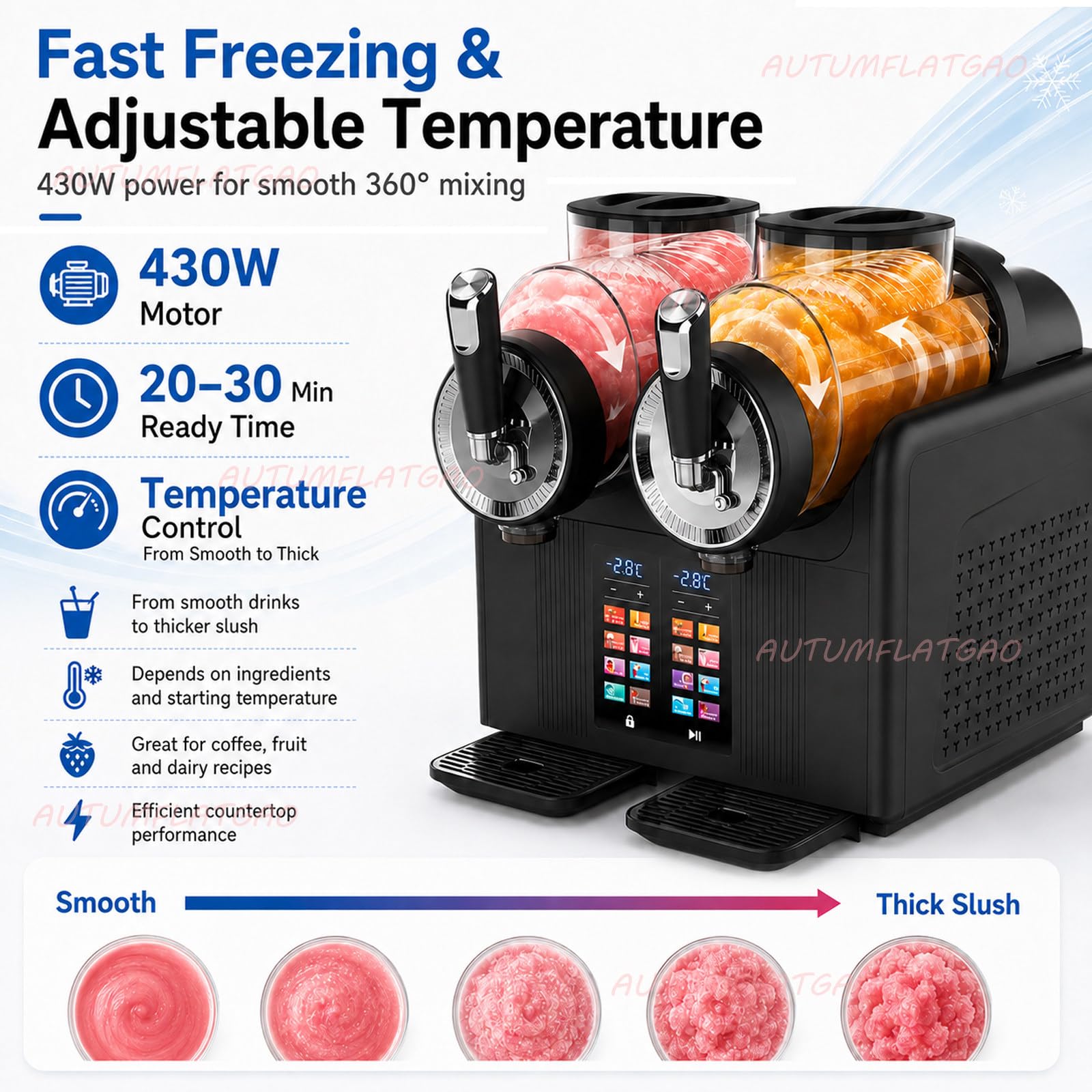 Macchina per Granita E Gelato Soft 2 in 1, Gelatiera con Doppio Serbatoio da 2 L, Macchina per Granite per Casa, 6 Programmi Preimpostati, per Feste E Piccolo Bar Black