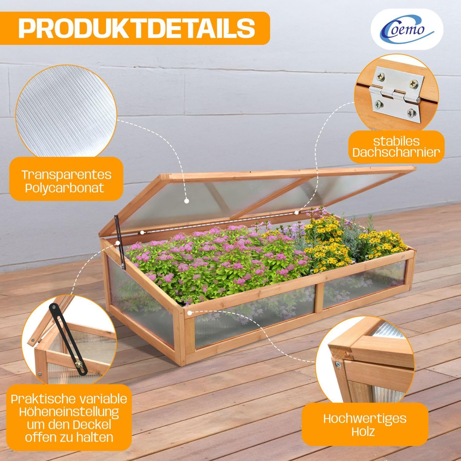 Jardinière surélevée avec embase 90 x 60 x 120 cm – Parterre de jardin ergonomique en bois, résistant aux intempéries et durable – Parfait pour les légumes, les herbes et les fleurs – N'abîme pas le