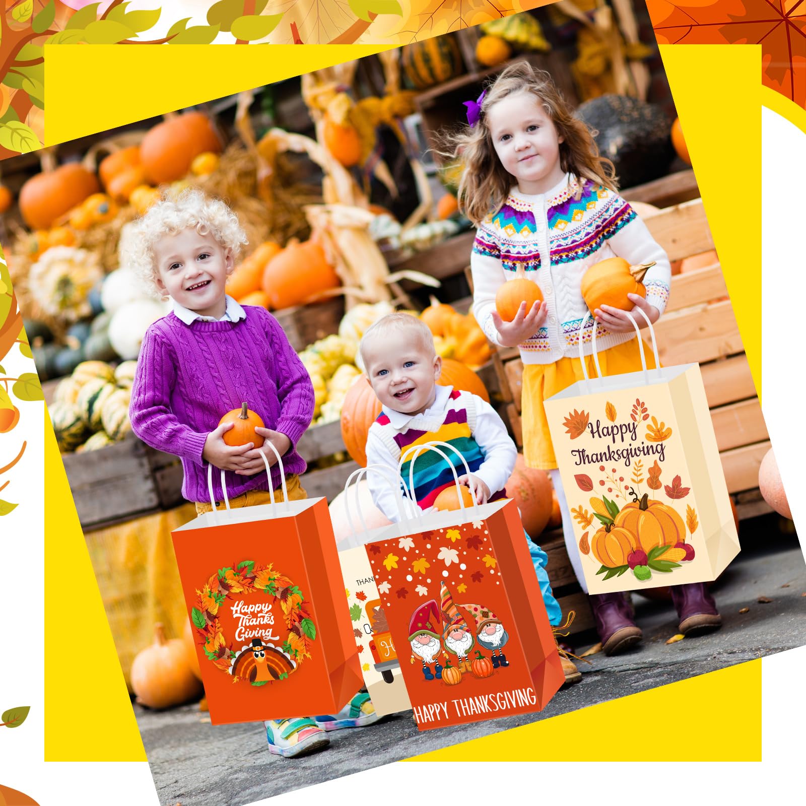 100 Pcs Autumn Maple Leaf Party Favor Bags - 8x11.8 Inch Plastic Treat Bags With Handles - View #6
