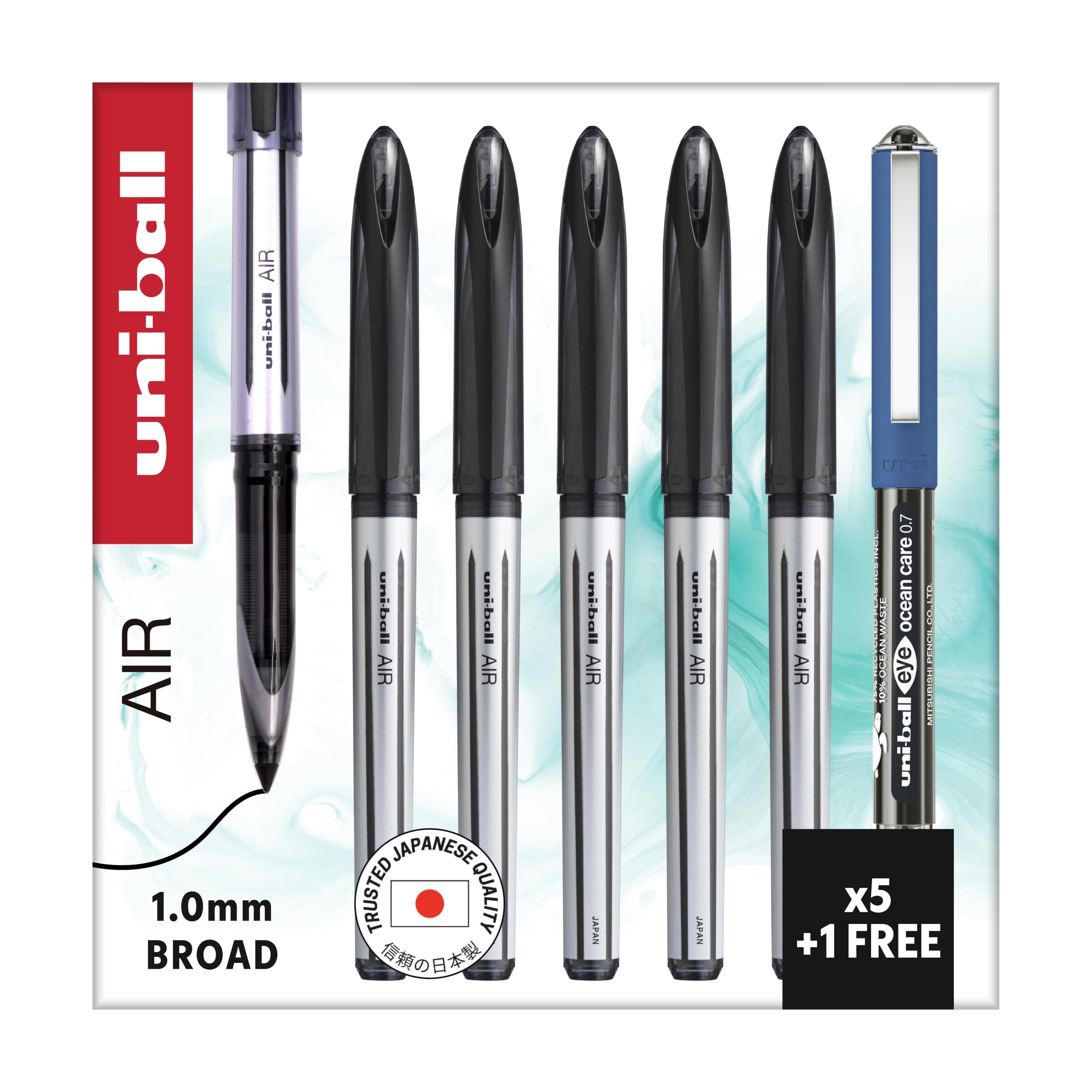 uni-ball Air Rollerball Pens, 1.0 mm, Black (5-Pack + 1 Free Eye)