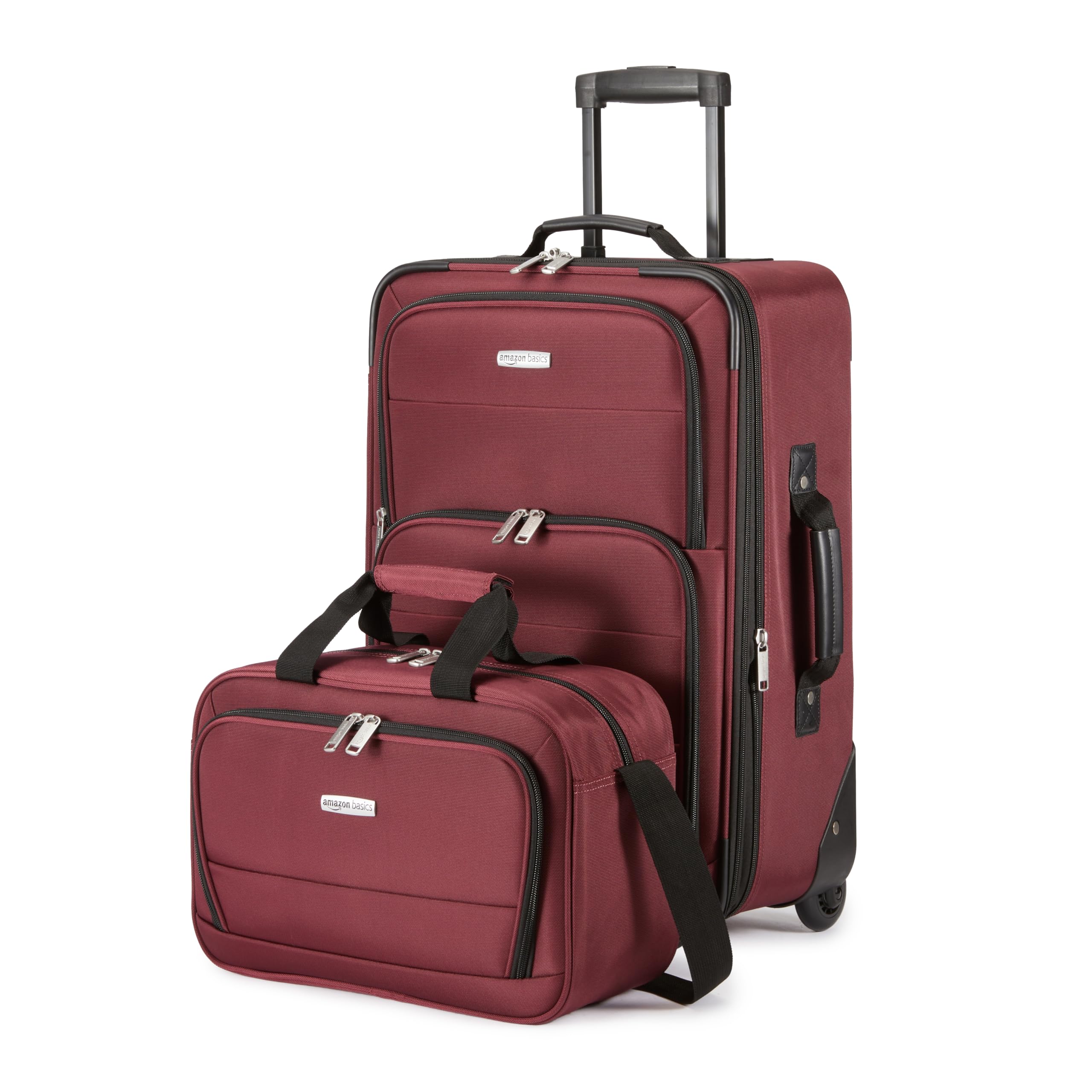 Amazon Basics Luggage Sets, Carry-On 23-Inch, tote 15-Inch, Suitcase With Wheels, Expandable Extra Space (+15%), Front Pockets and Telescopic Handle, Burgundy
