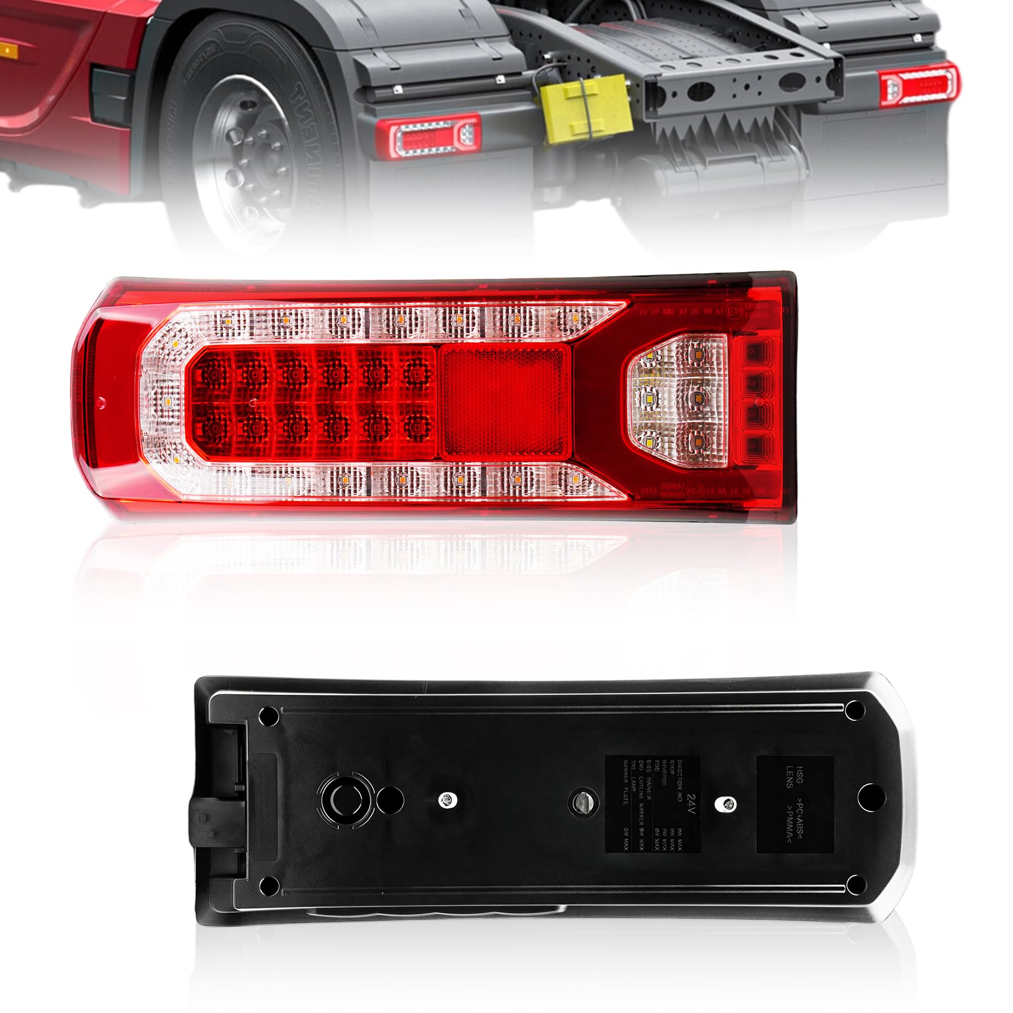 Convitex Rückleuchte Links für MB ACTROS MP4 MP5 von 2011, Heckleuchte LED 24V, Rücklicht mit Lampenträger, Alarm, Ersatzteile A0035443203