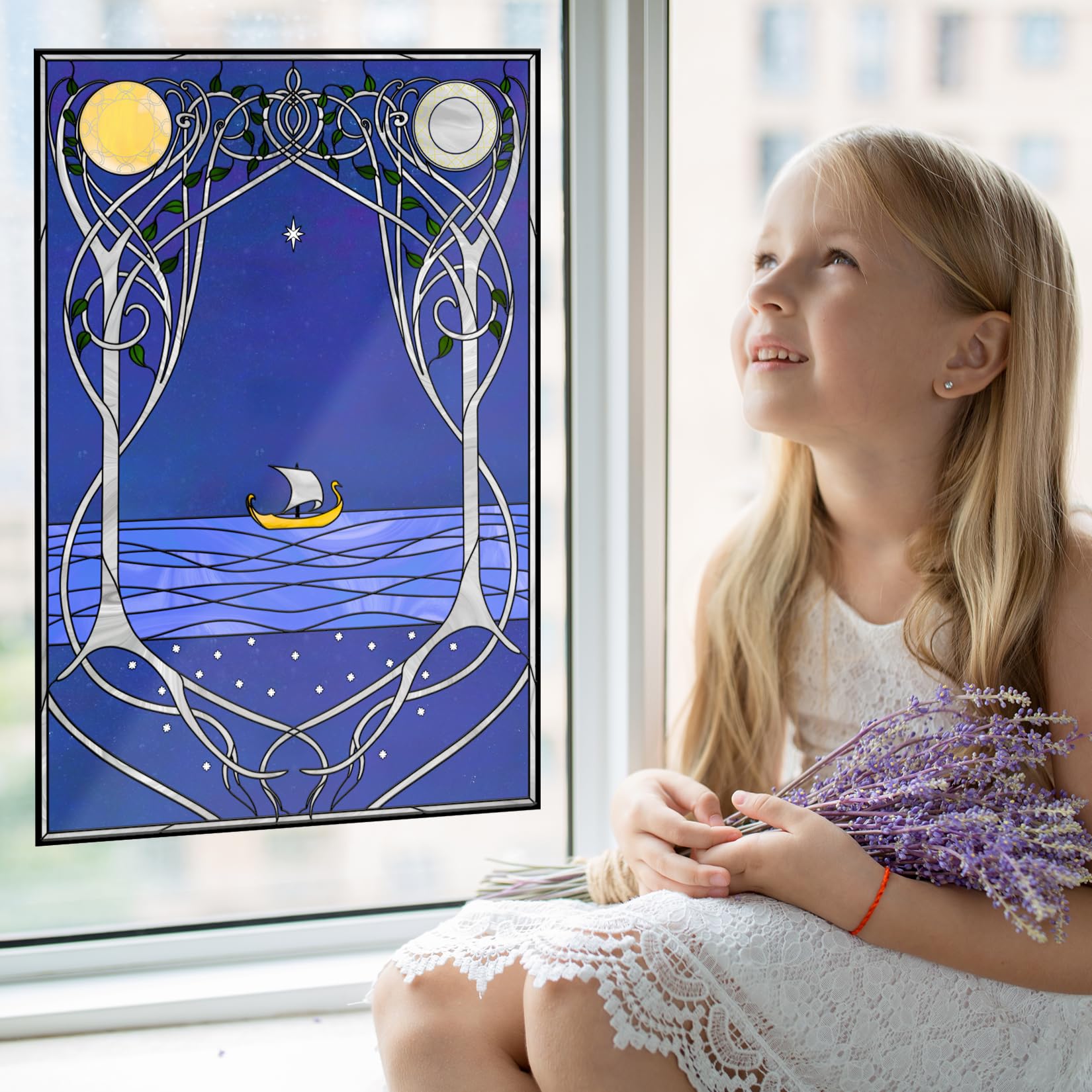 Rings Lord Elvish Trees Stained Glass Window Film (24