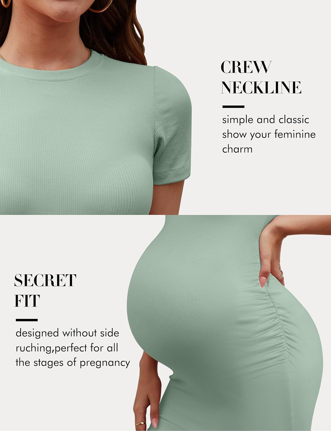 Peauty Maternity Ribbed Crew Neck Bodycon Dress Short Sleeve Baby Shower Dress Casual Lounge Pregnancy Dress - Image 4