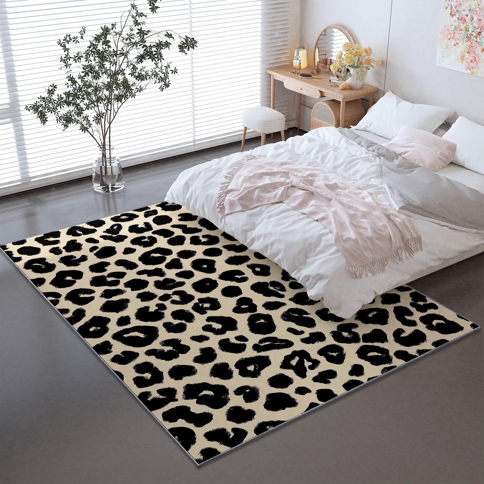 Waschbar Teppiche Indoor, Modern Modisch Schick Leopardenmuster Teppich Bodenmatte für Wohnzimmer Schlafzimmer, Rutschfester Teppich 120 x 180 cm für Flur, Eingang & Esszimmer, Beige