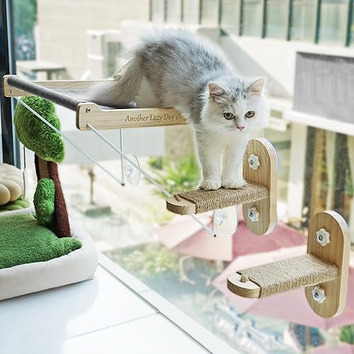 PETKARAY Percha para ventana de gato, hamaca plegable para ventana, estantes de ventana estables para gatos de interior, el juego incluye 2 unidades