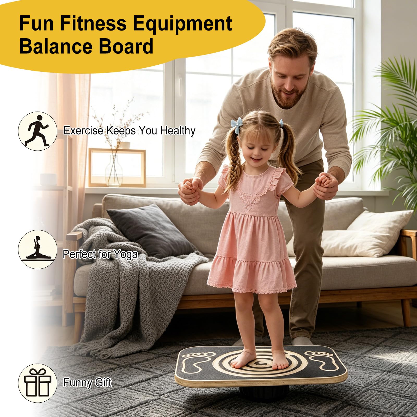 Balance Board in legno con labirinto, tavola oscillante per allenare l'equilibrio | Tavola d'equilibrio per bambini, per yoga ed esercizi, per ufficio, portata fino a 200 kg