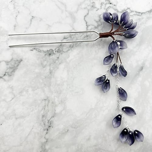 Miniatura 6 de Paquete de 2 pétalos de flores con borlas de perlas, horquilla china Hanfu y estilo horquilla para el cabello de metal hecha a mano, accesorios para