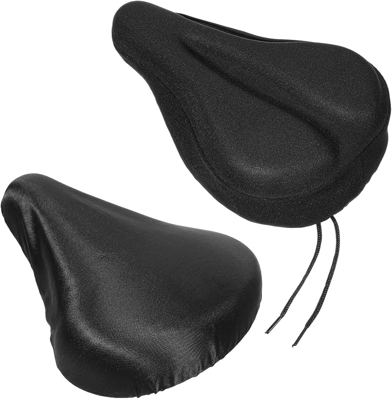 Sibba Funda de cojín para asiento de bicicleta, asiento cómodo para bicicleta, asiento acolchado para ejercicio estacionario, montaña, paquete de 2 cojines negros para mujer, funda para bicicleta, almohadillas cómodas, ajuste universal